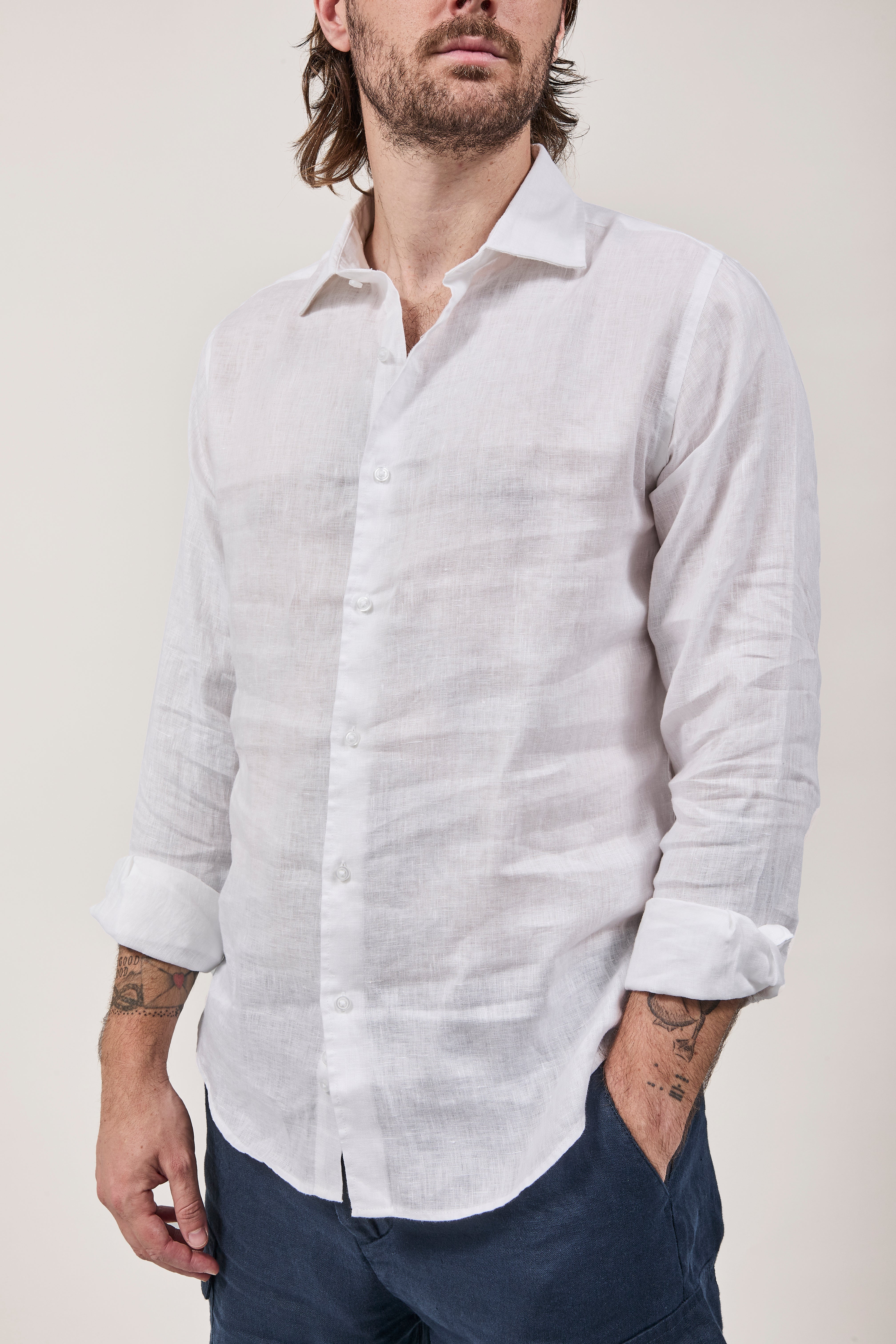 Camicia Berna Lino Bianca 448