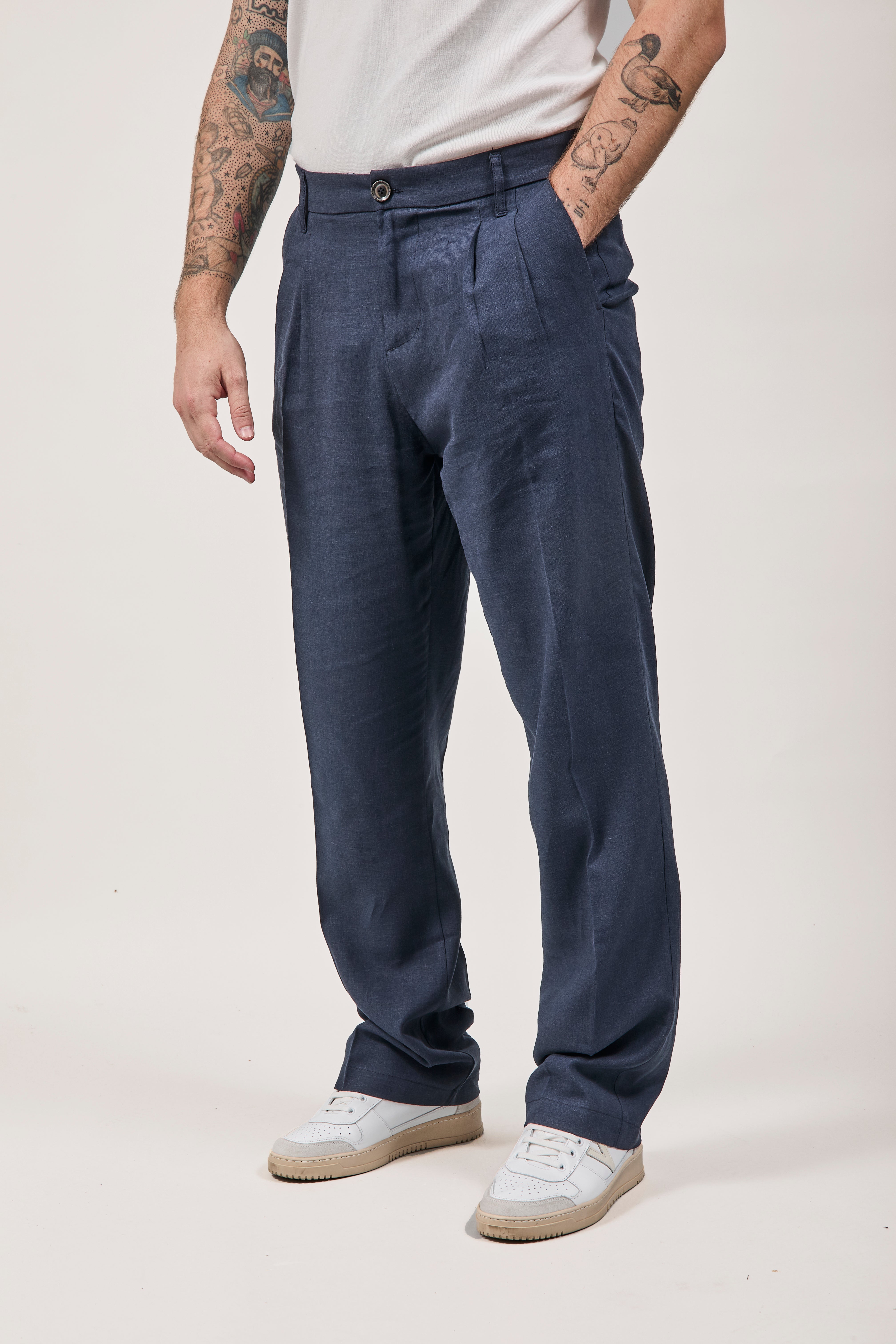 Pantalone Imperial Lino Palazzo Navy
