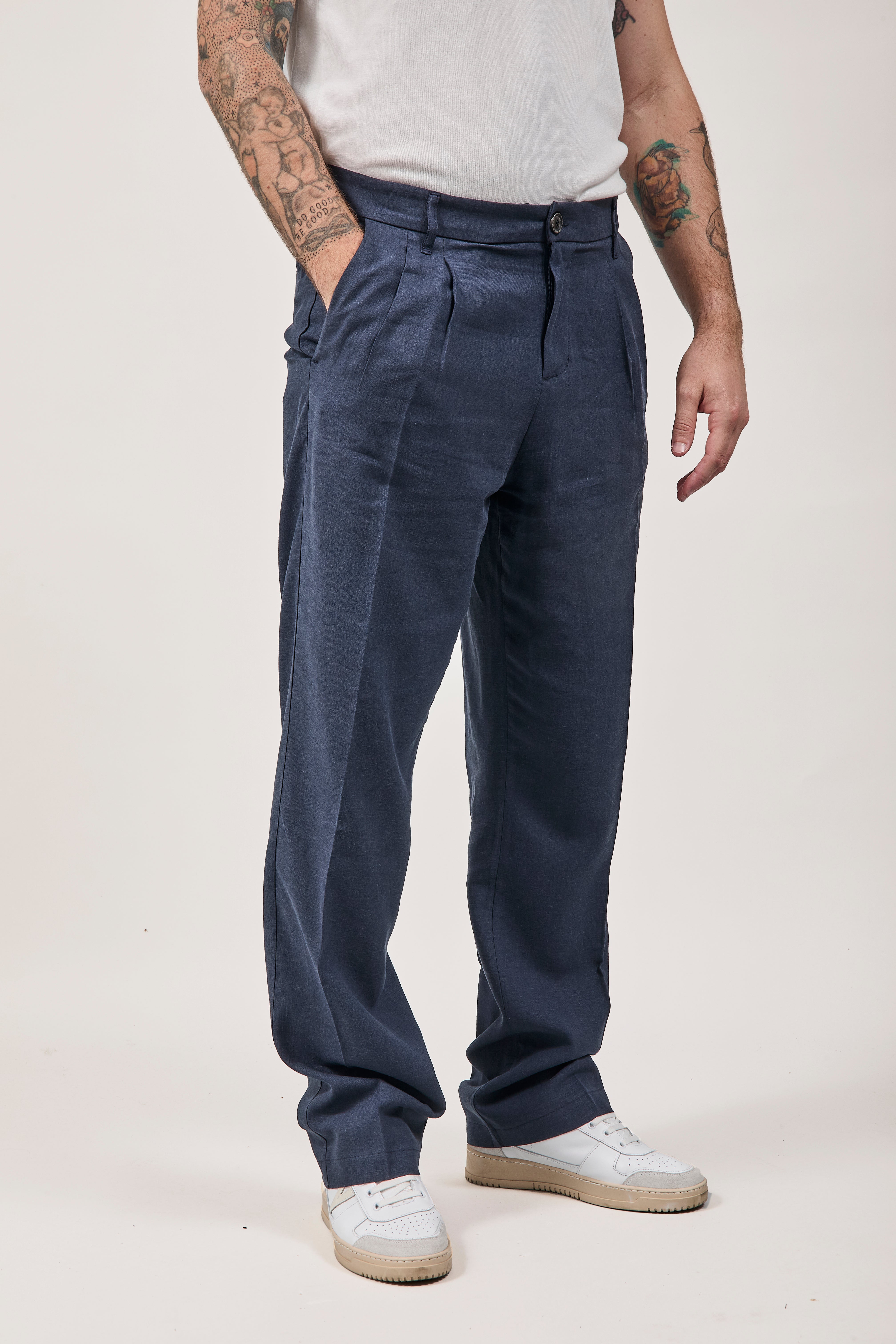 Pantalone Imperial Lino Palazzo Navy