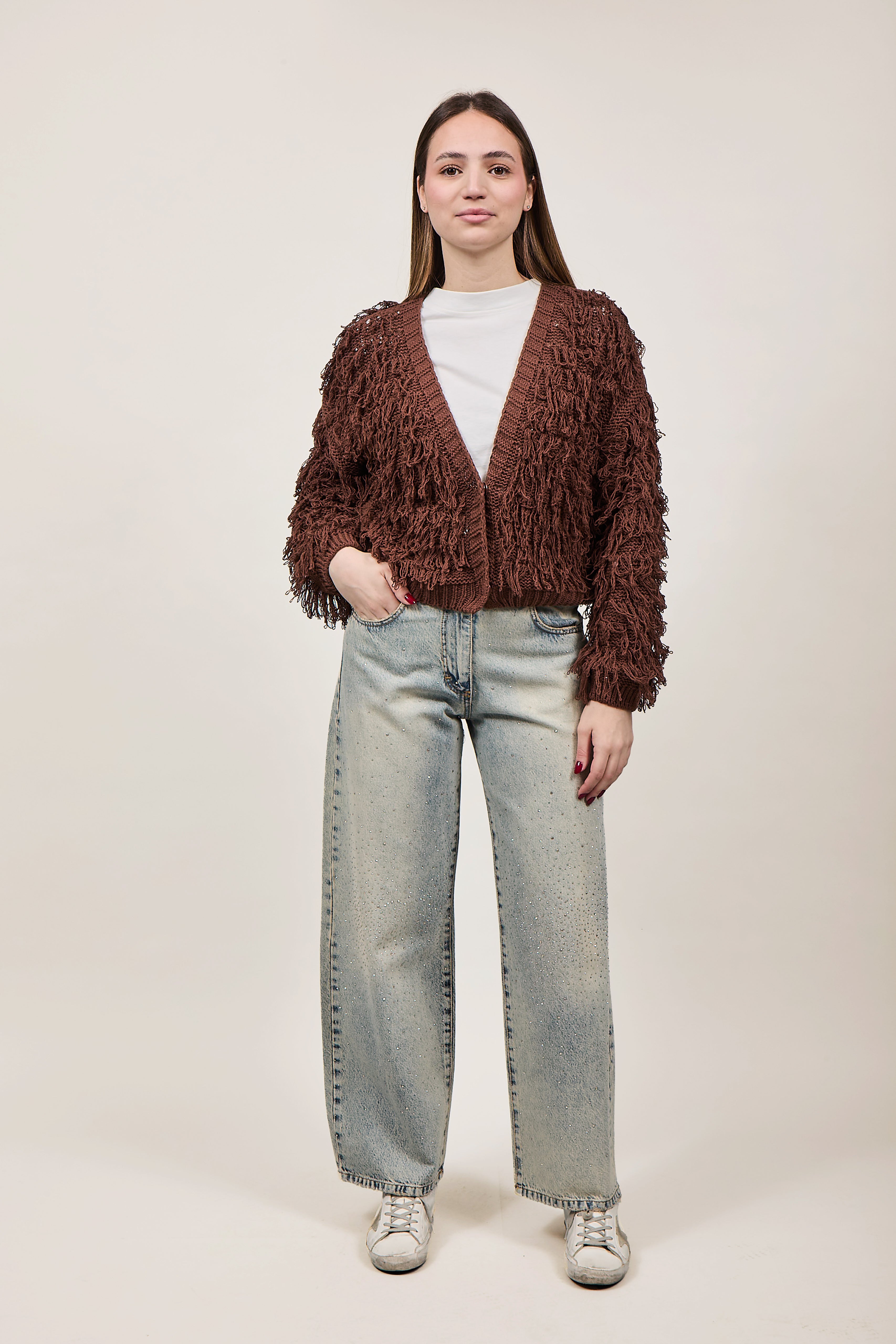 Cardigan Haveone Frangia Marrone