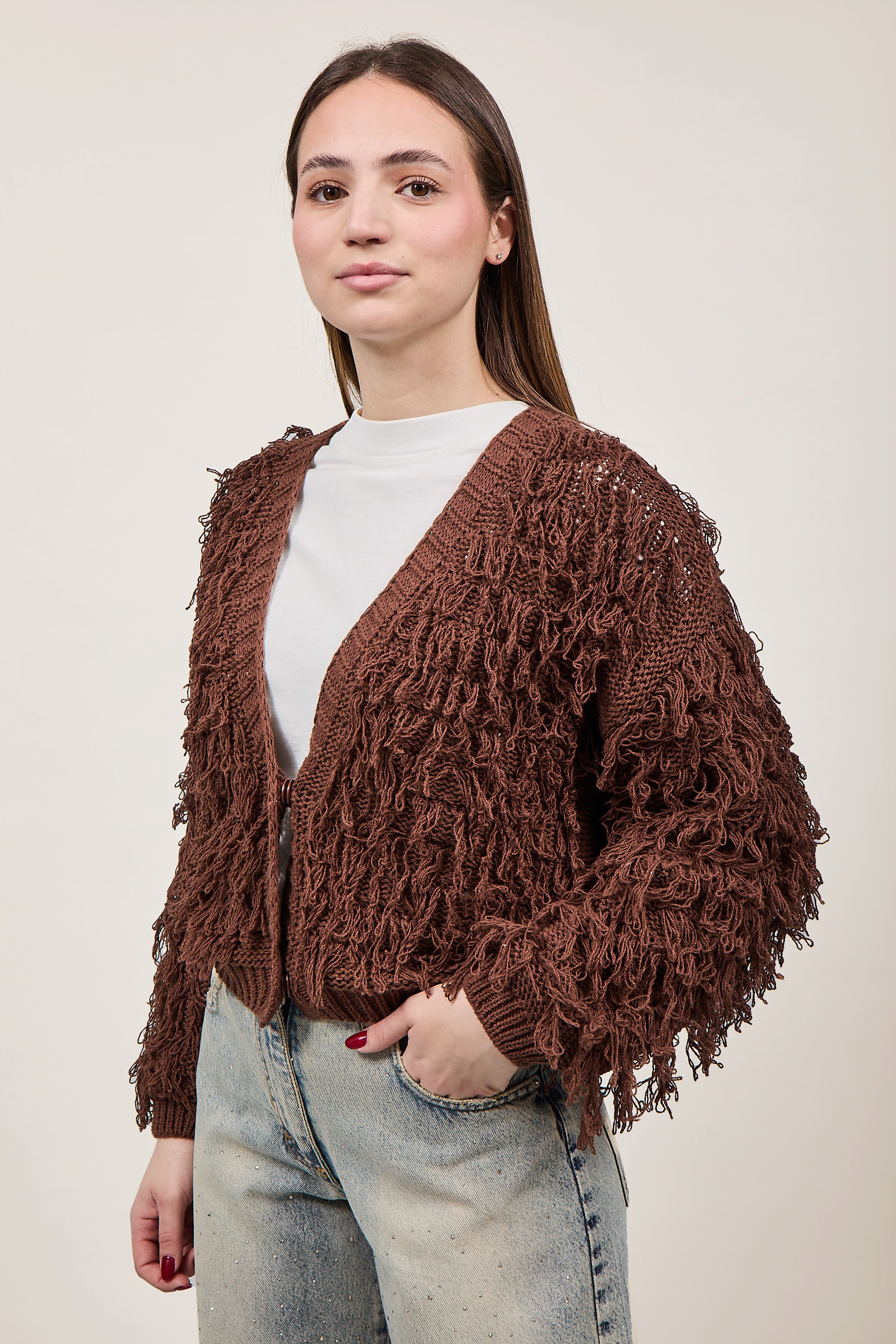 Cardigan Haveone Frangia Marrone