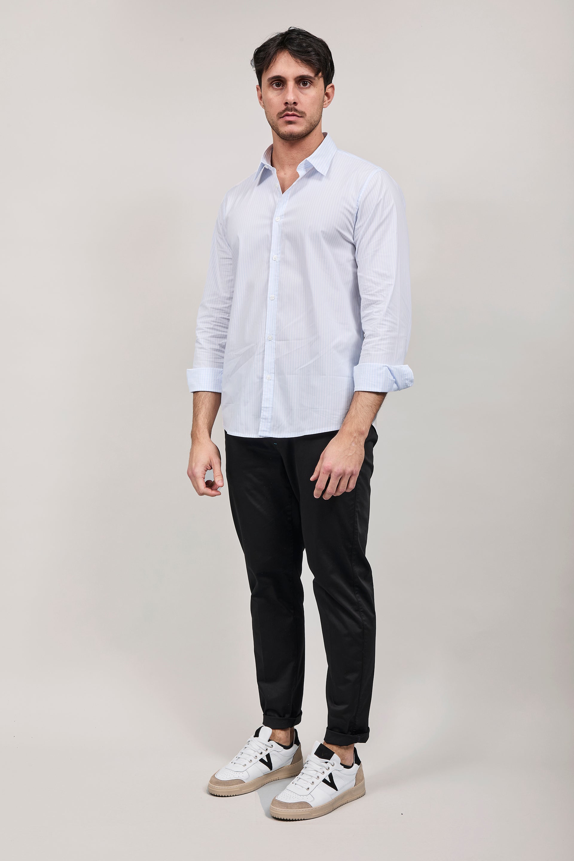 Camicia Hamaki-ho Rigata Celeste 1307
