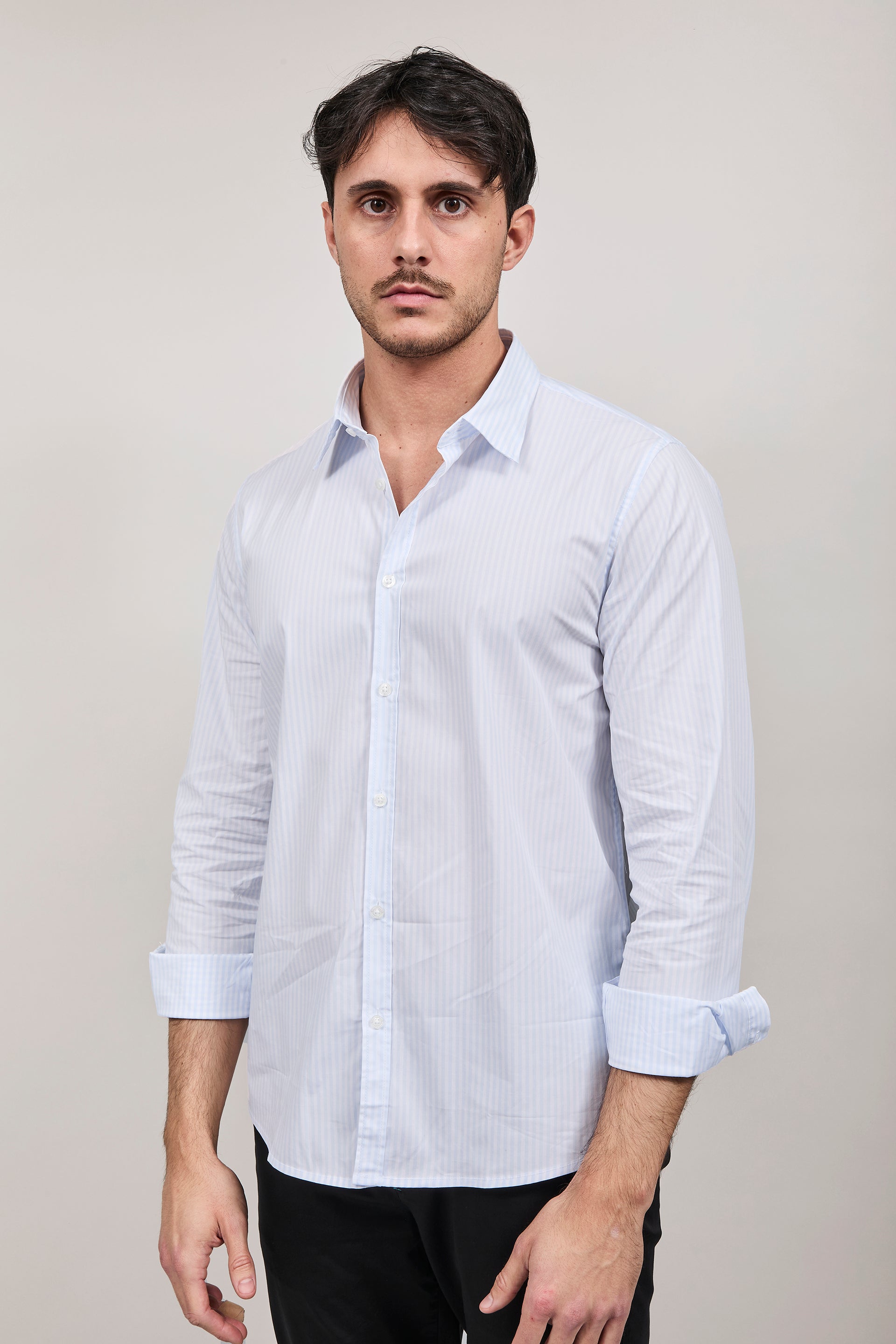 Camicia Hamaki-ho Rigata Celeste 1307
