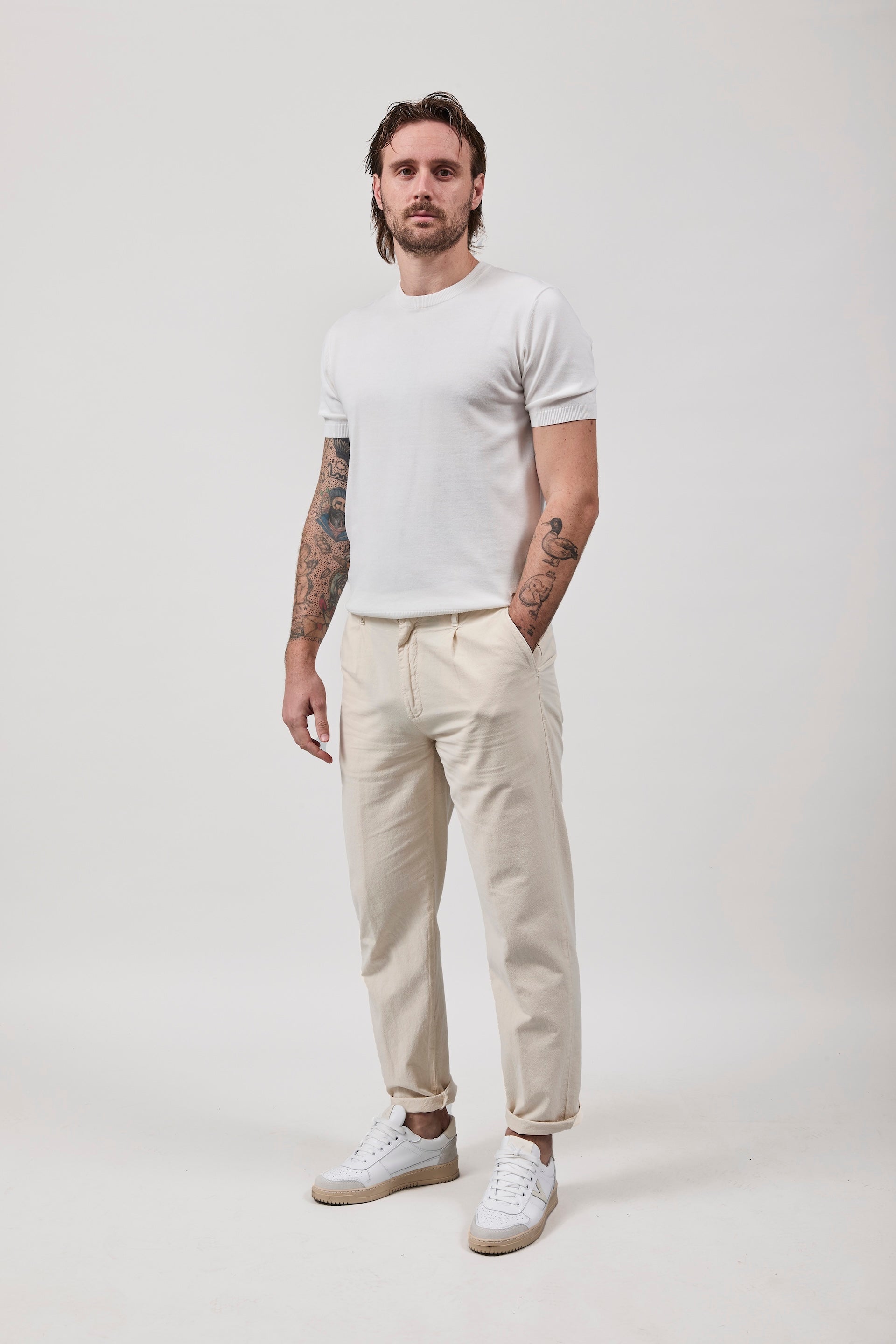 Pantalone Berna Lino Panna 379