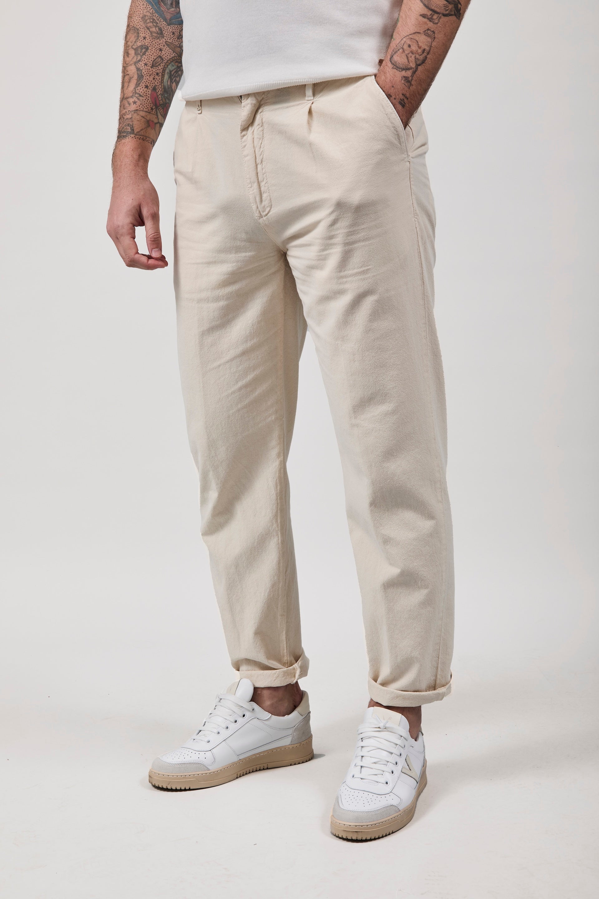 Pantalone Berna Lino Panna 379