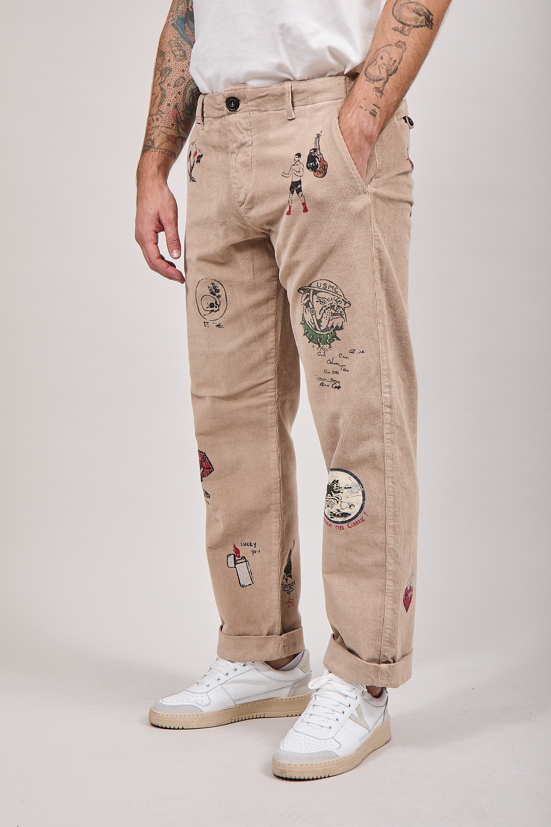 Pantalone Clark Velluto Stampe Cammello Atelier