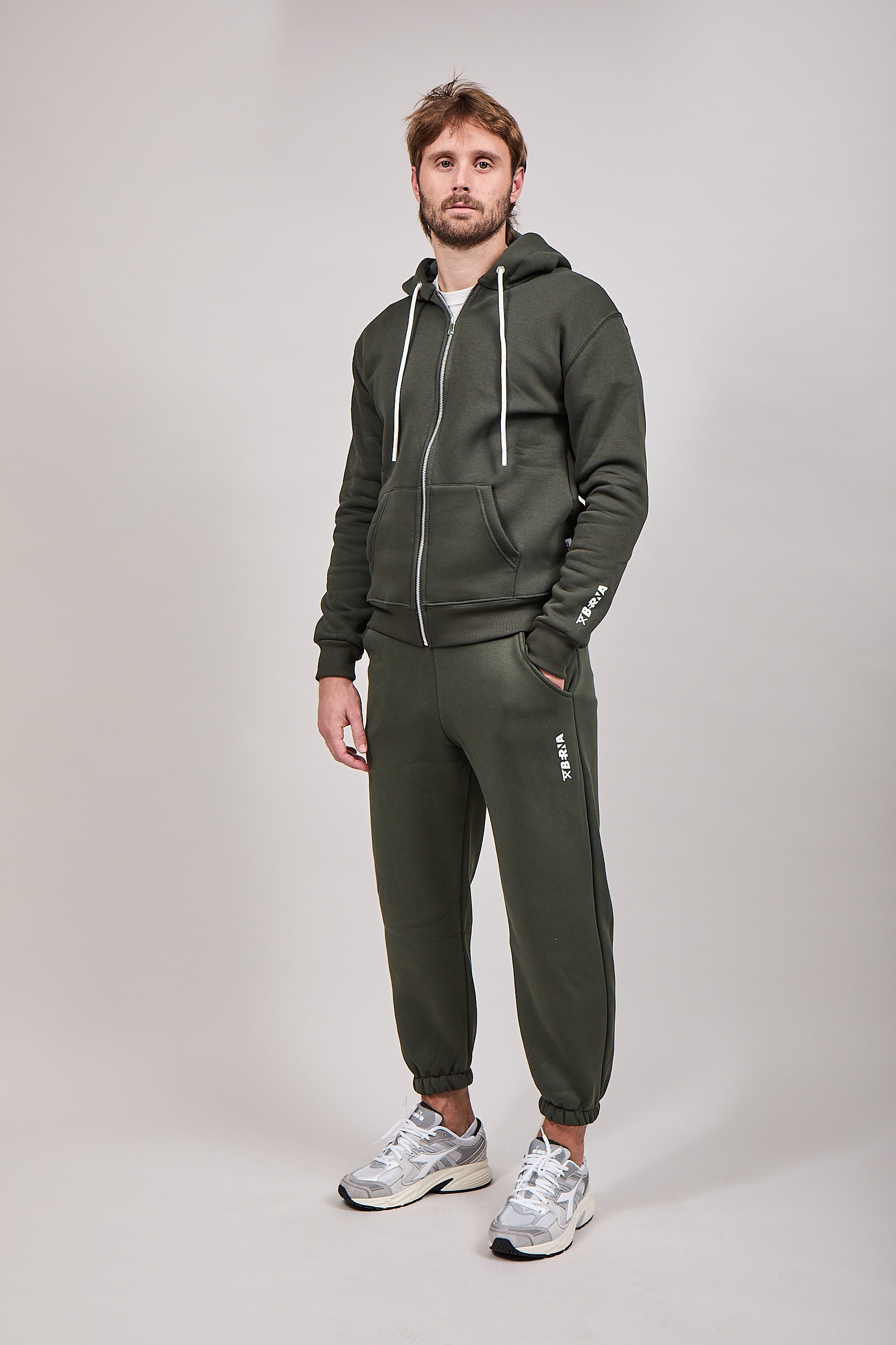 Felpa Berna Zip Cappuccio Verde Militare