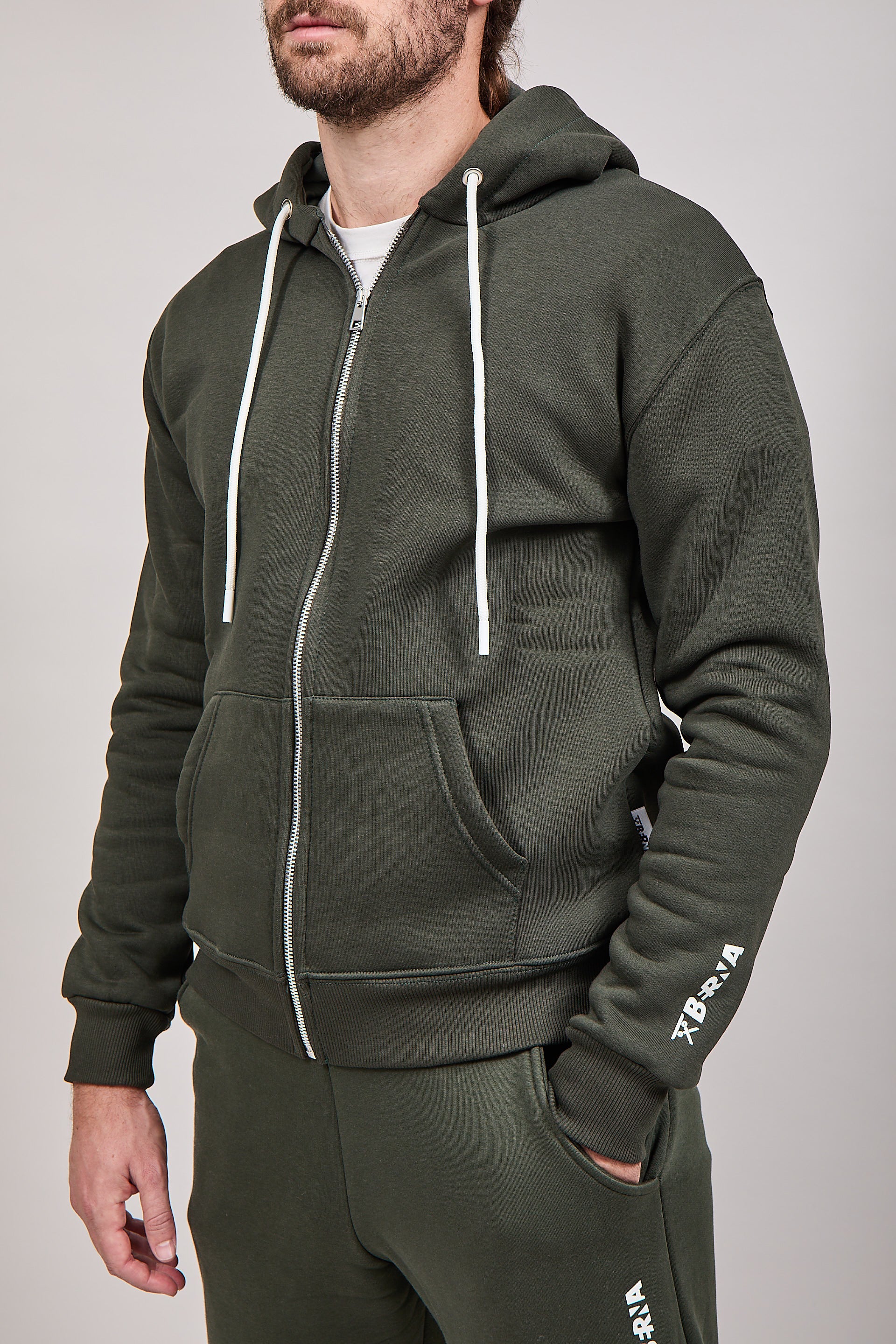 Felpa Berna Zip Cappuccio Verde Militare