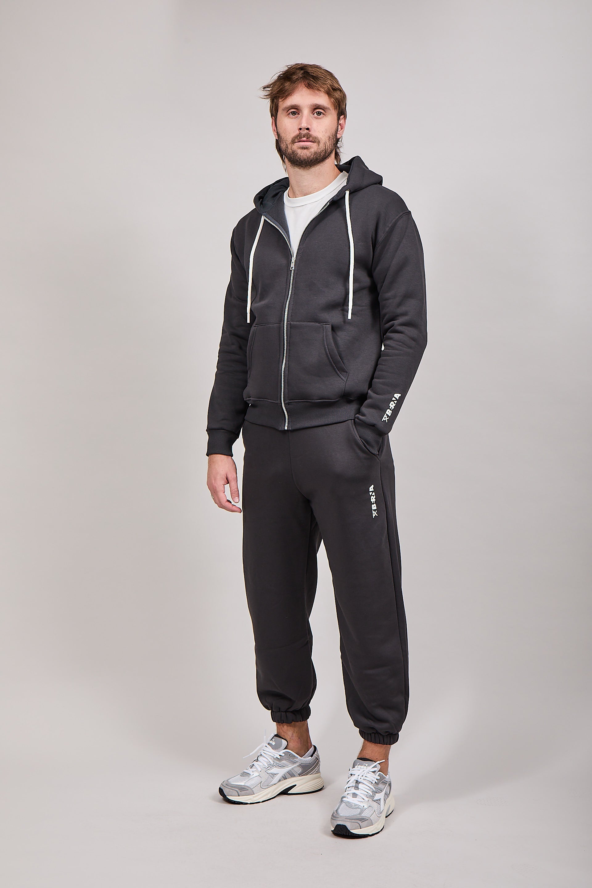 Felpa Berna Zip Cappuccio Piombo