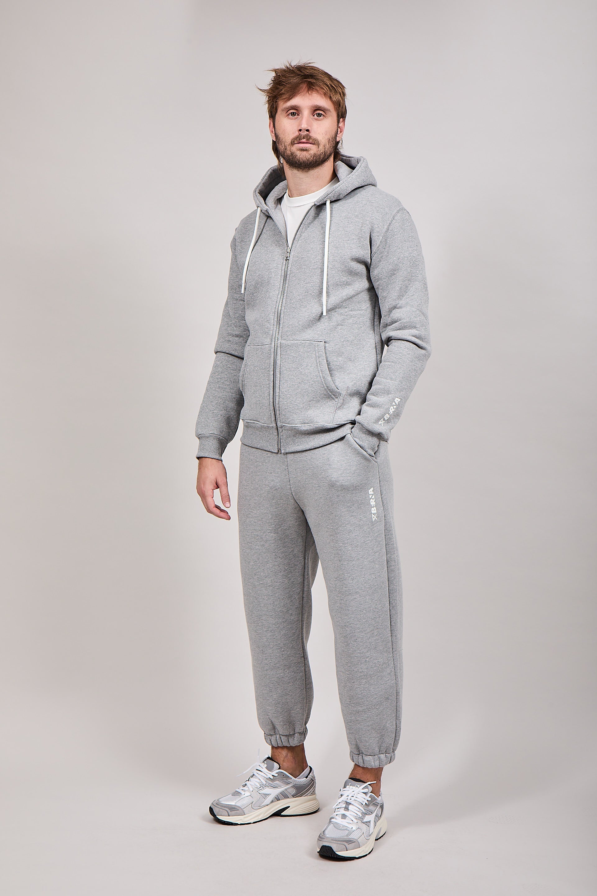 Felpa Berna Zip Cappuccio Grigia