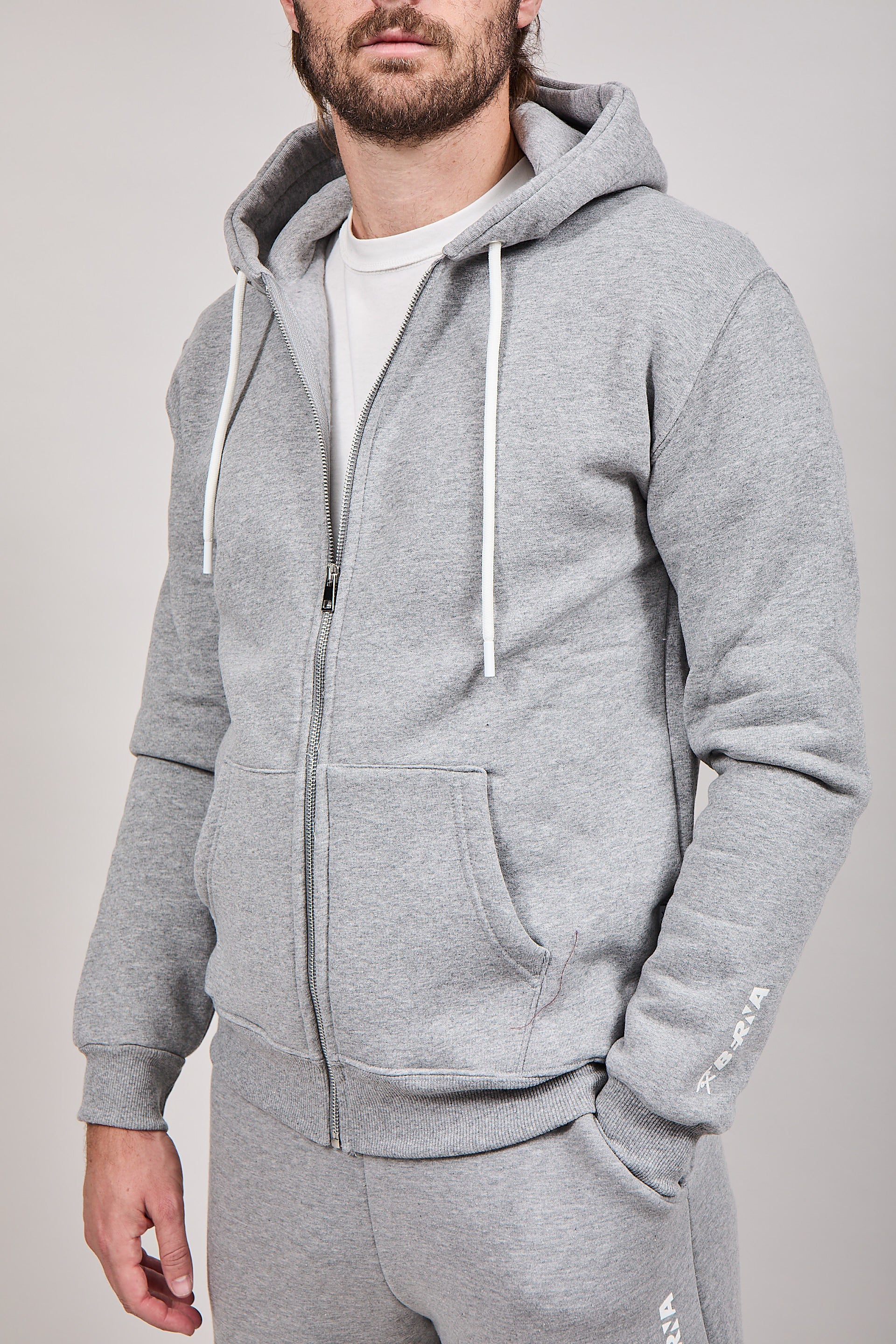 Felpa Berna Zip Cappuccio Grigia