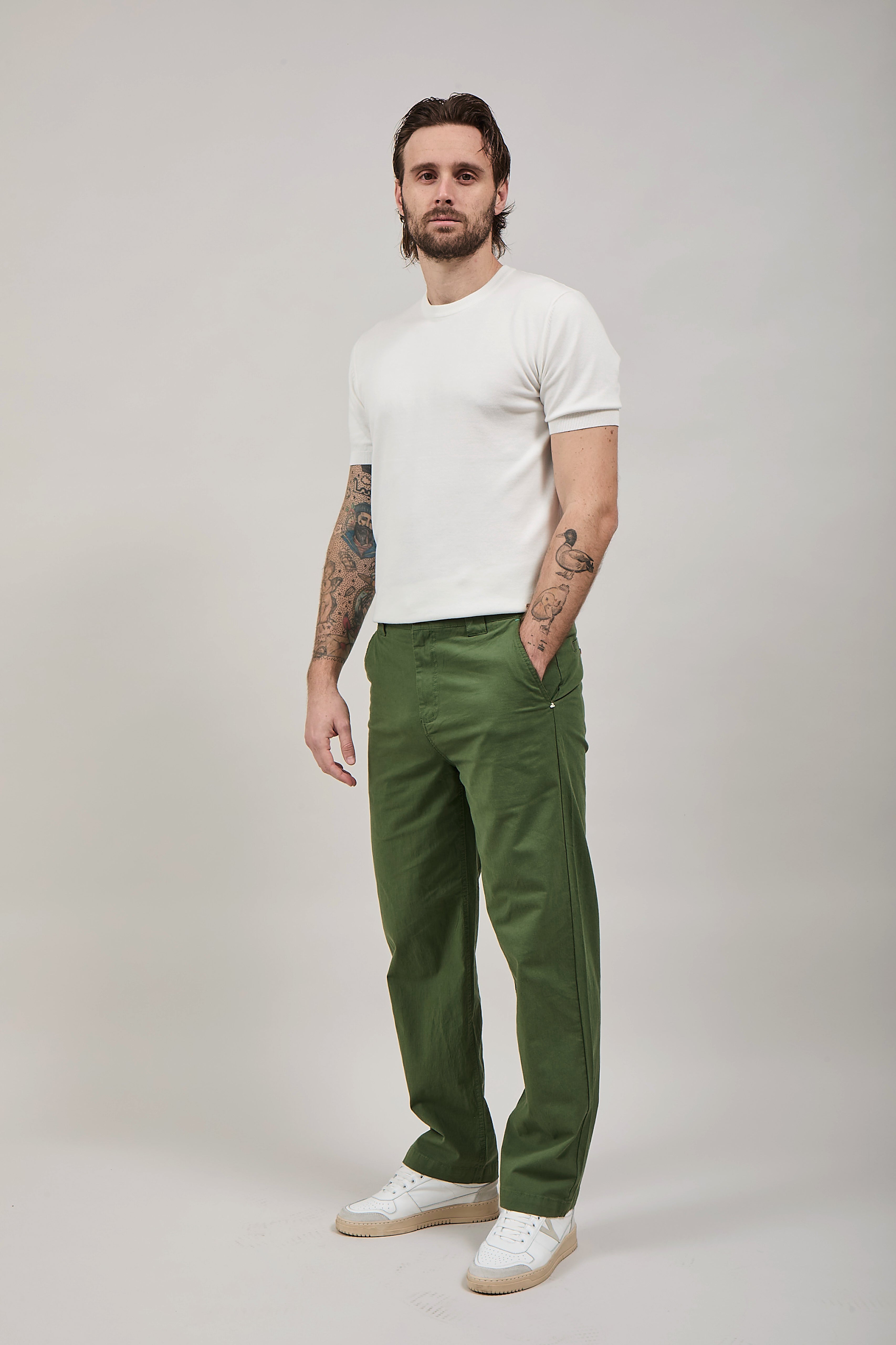 Pantalone Berna Lino Verde scuro 1283