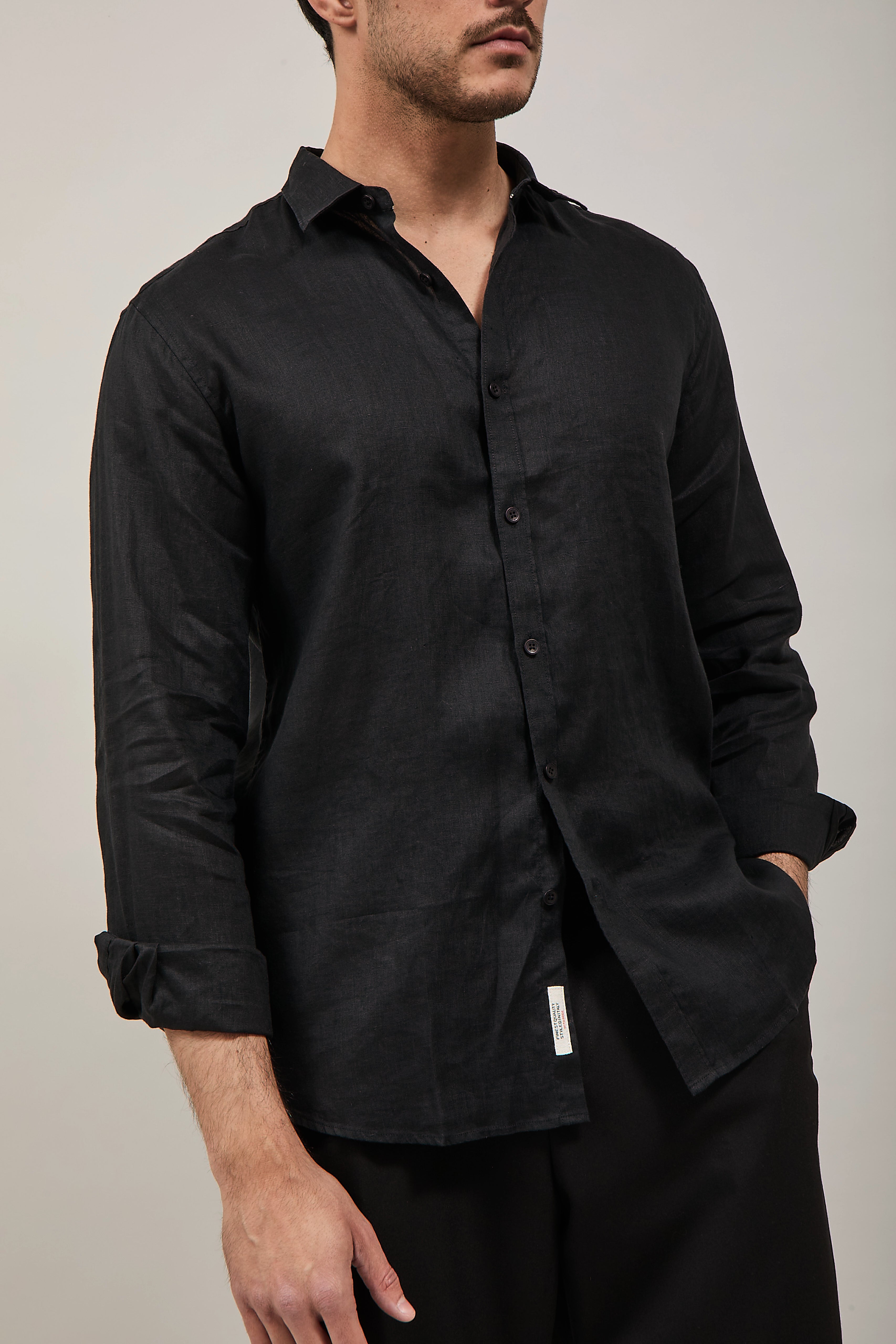 Camicia Gianni Lupo Lino 7619 Nera