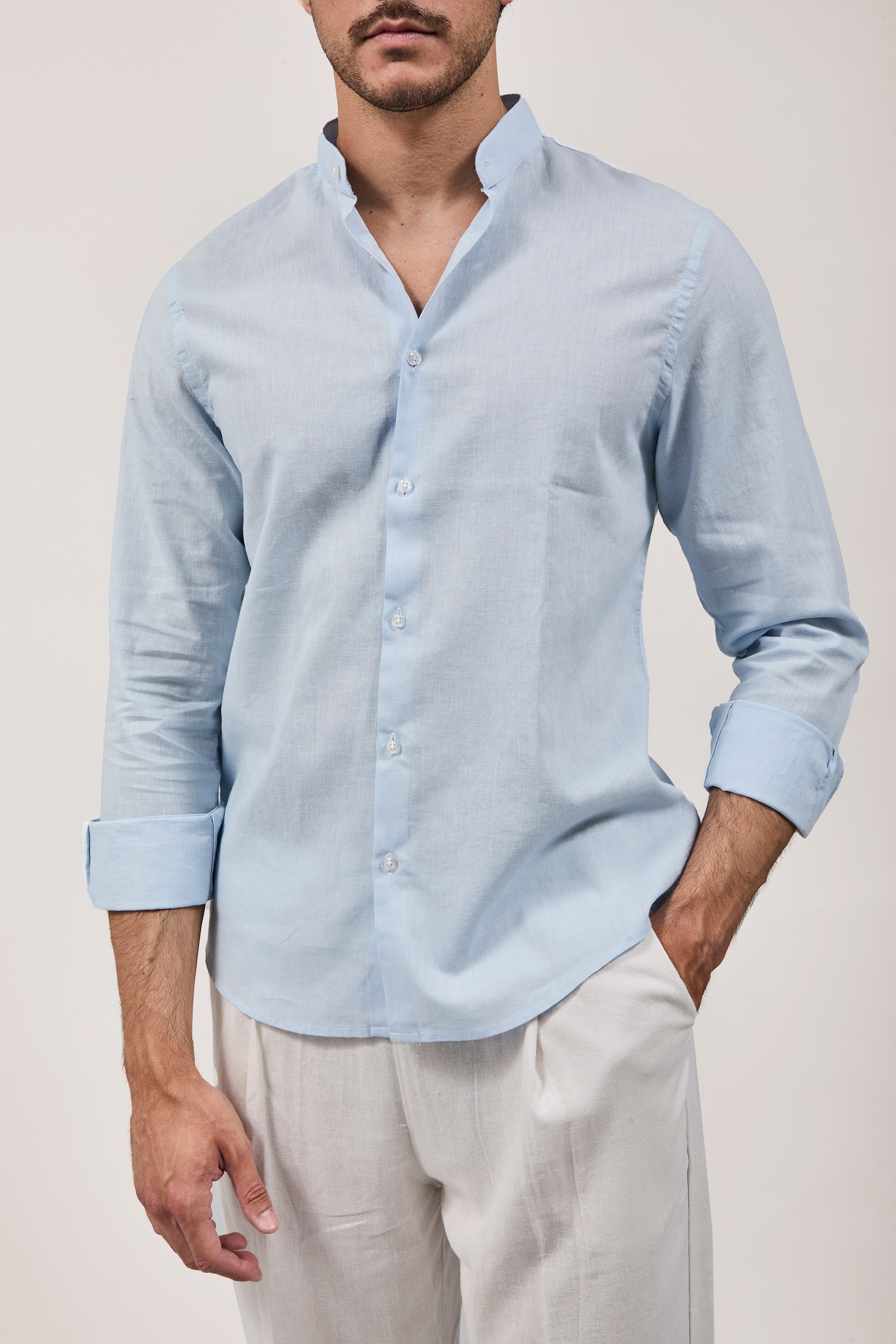 Camicia Why Not Brand Lino coreana Celeste