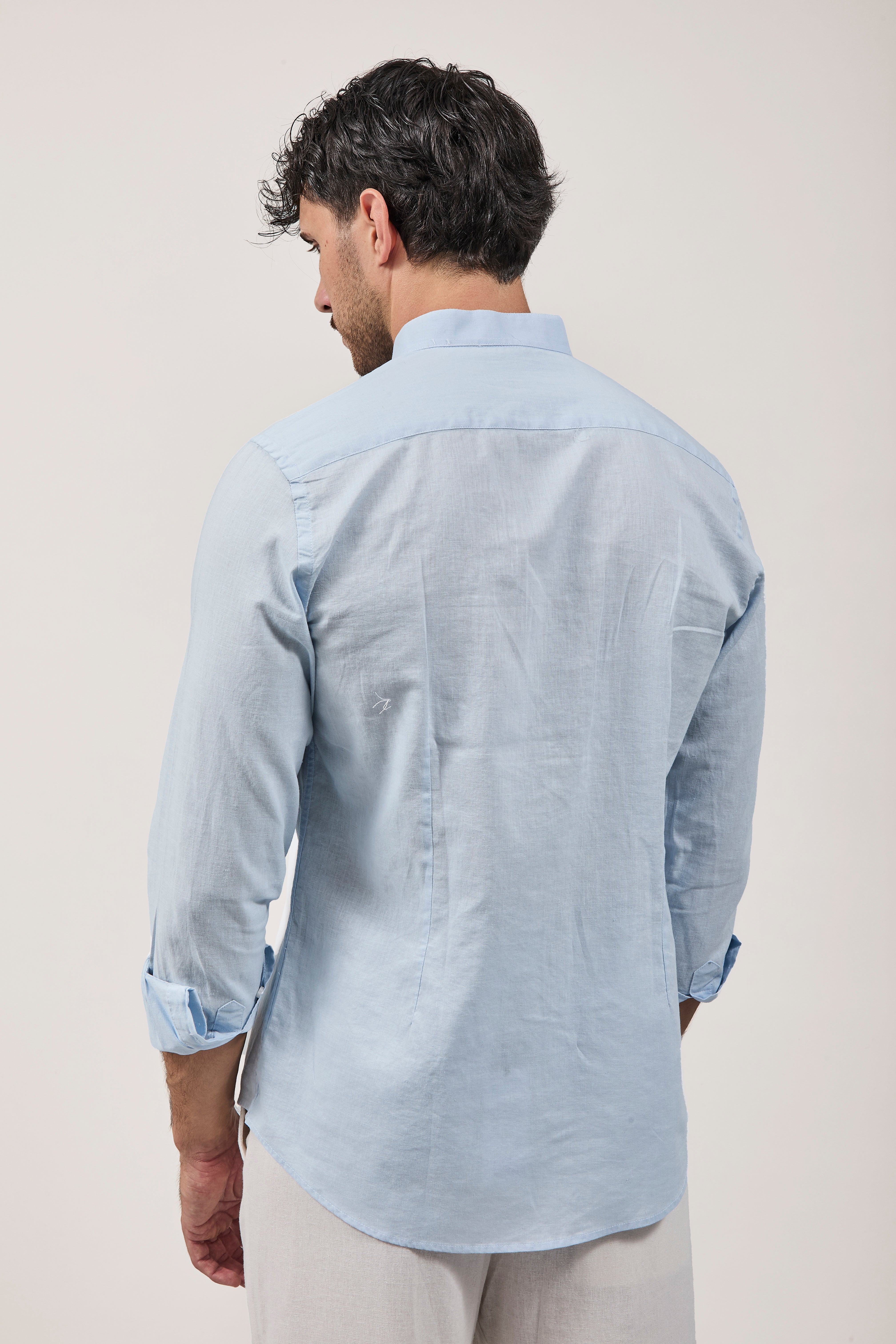 Camicia Why Not Brand Lino coreana Celeste