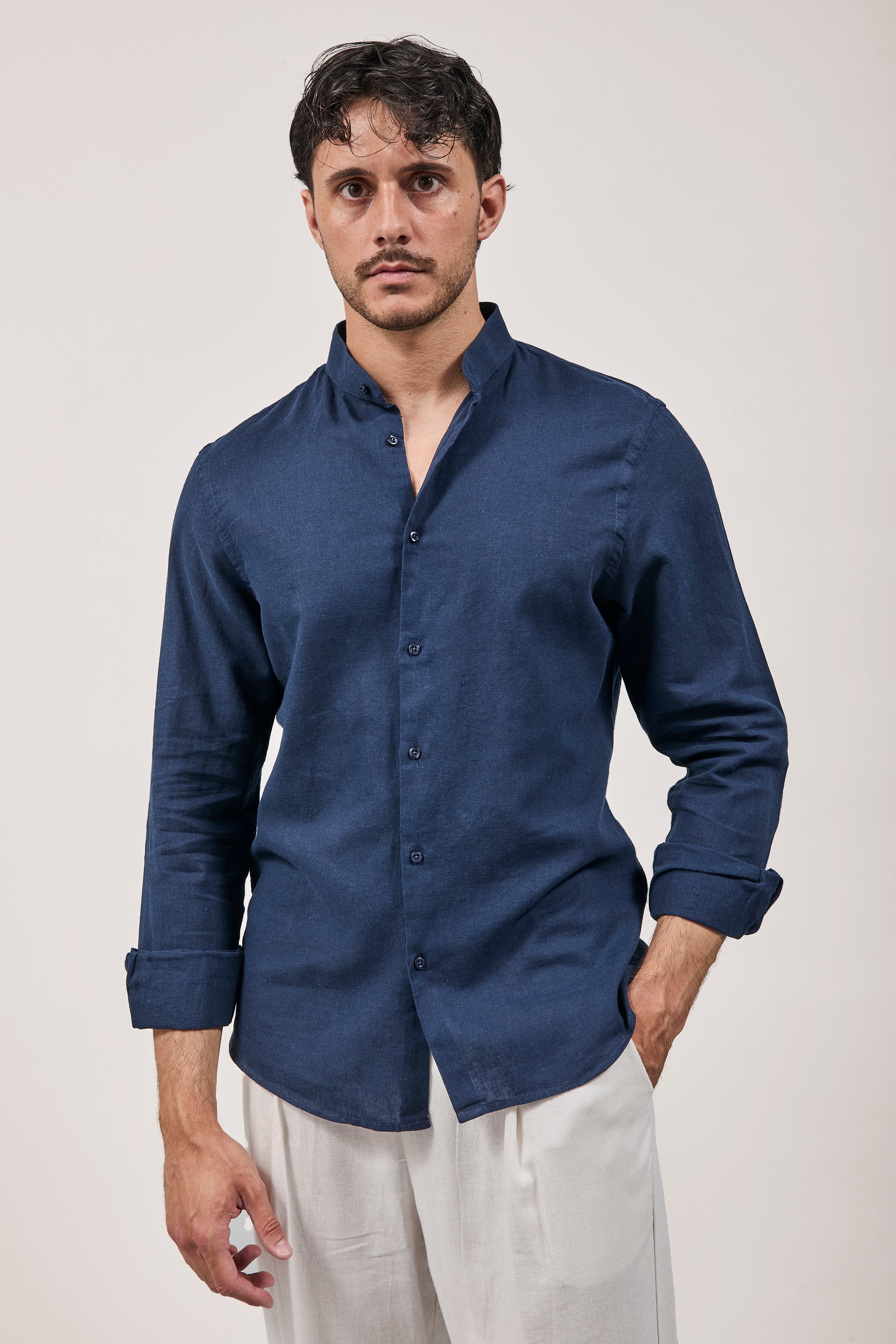 Camicia Why Not Brand Lino coreana Blu