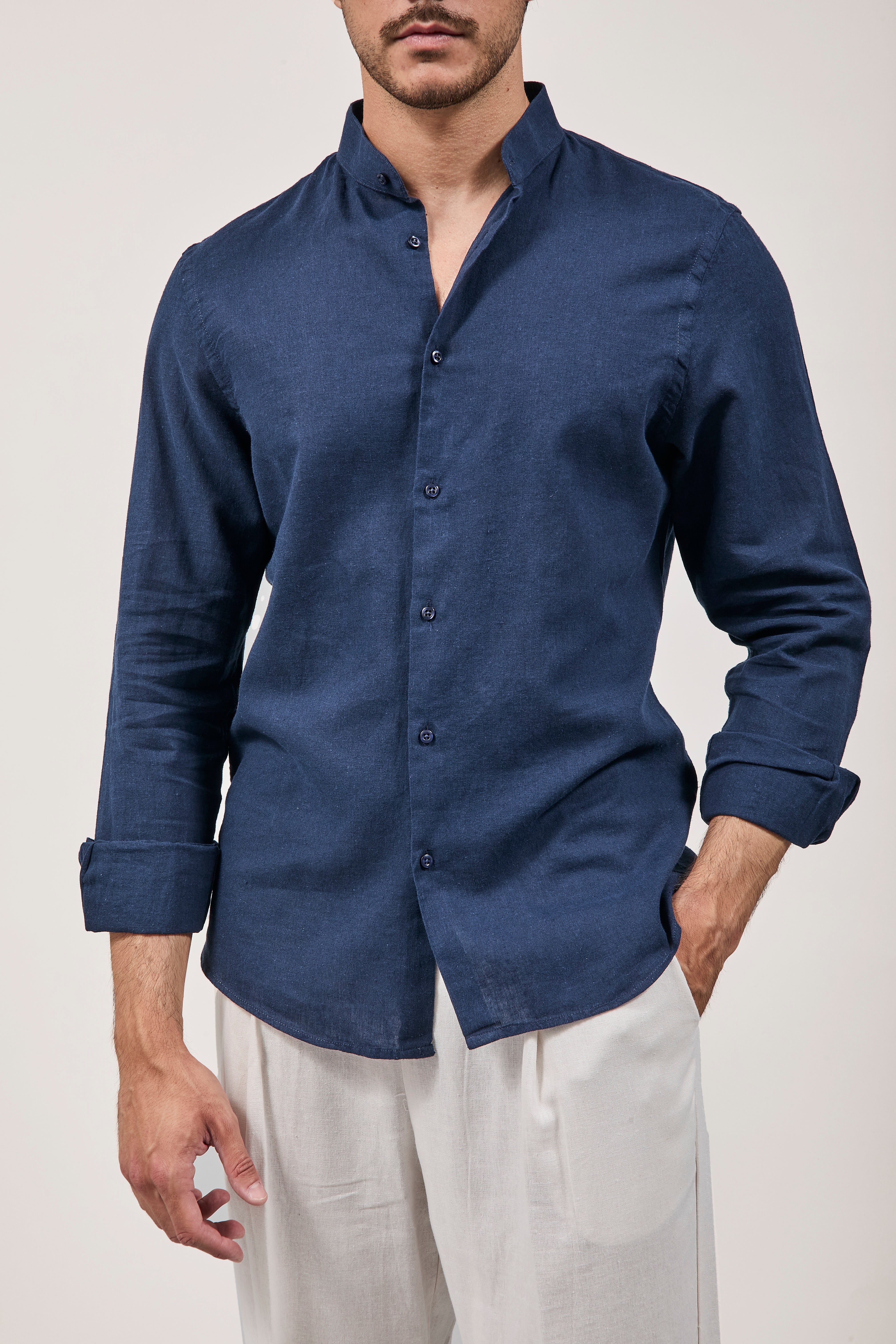Camicia Why Not Brand Lino coreana Blu