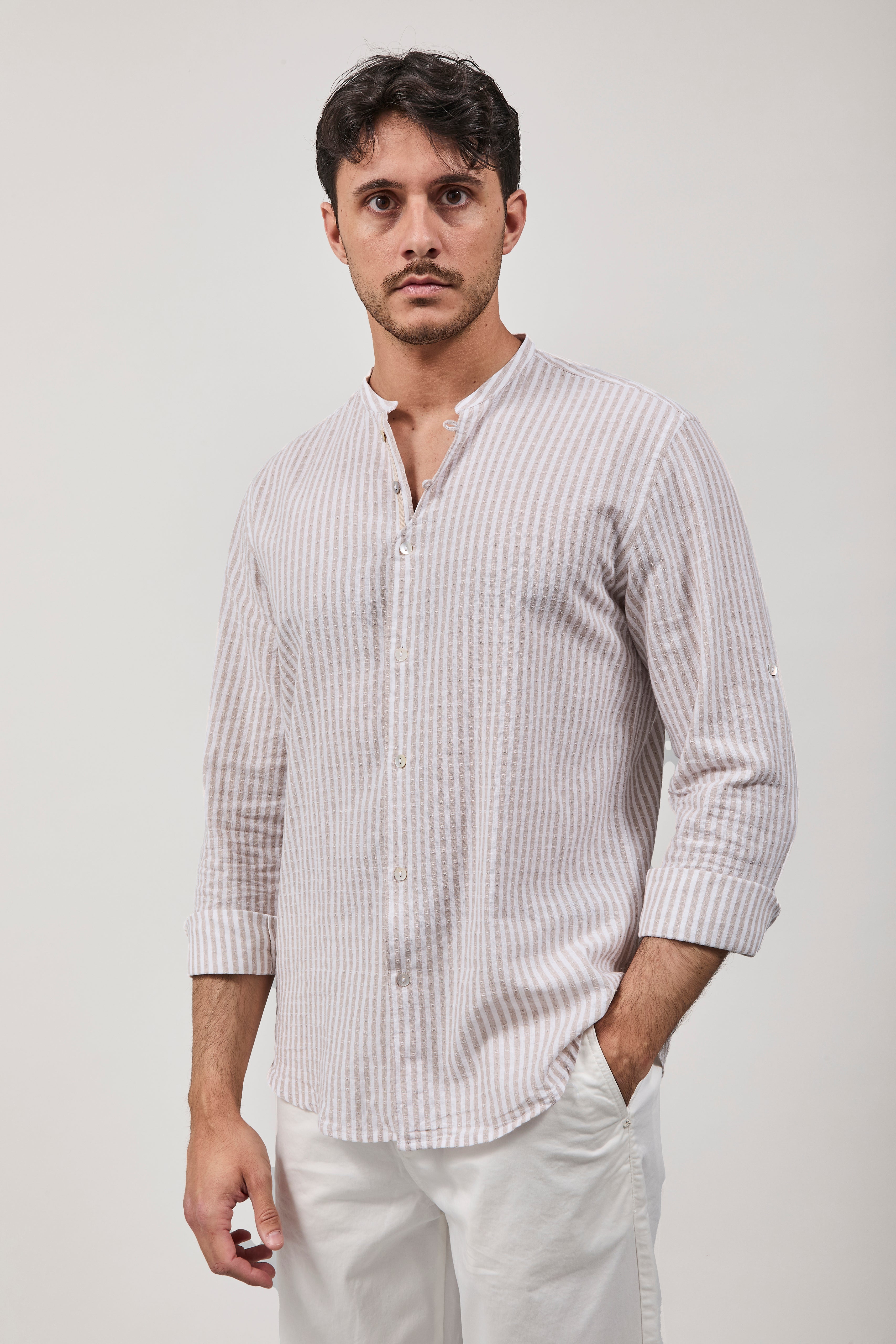 Camicia Over-D Coreana Riga Beige C13