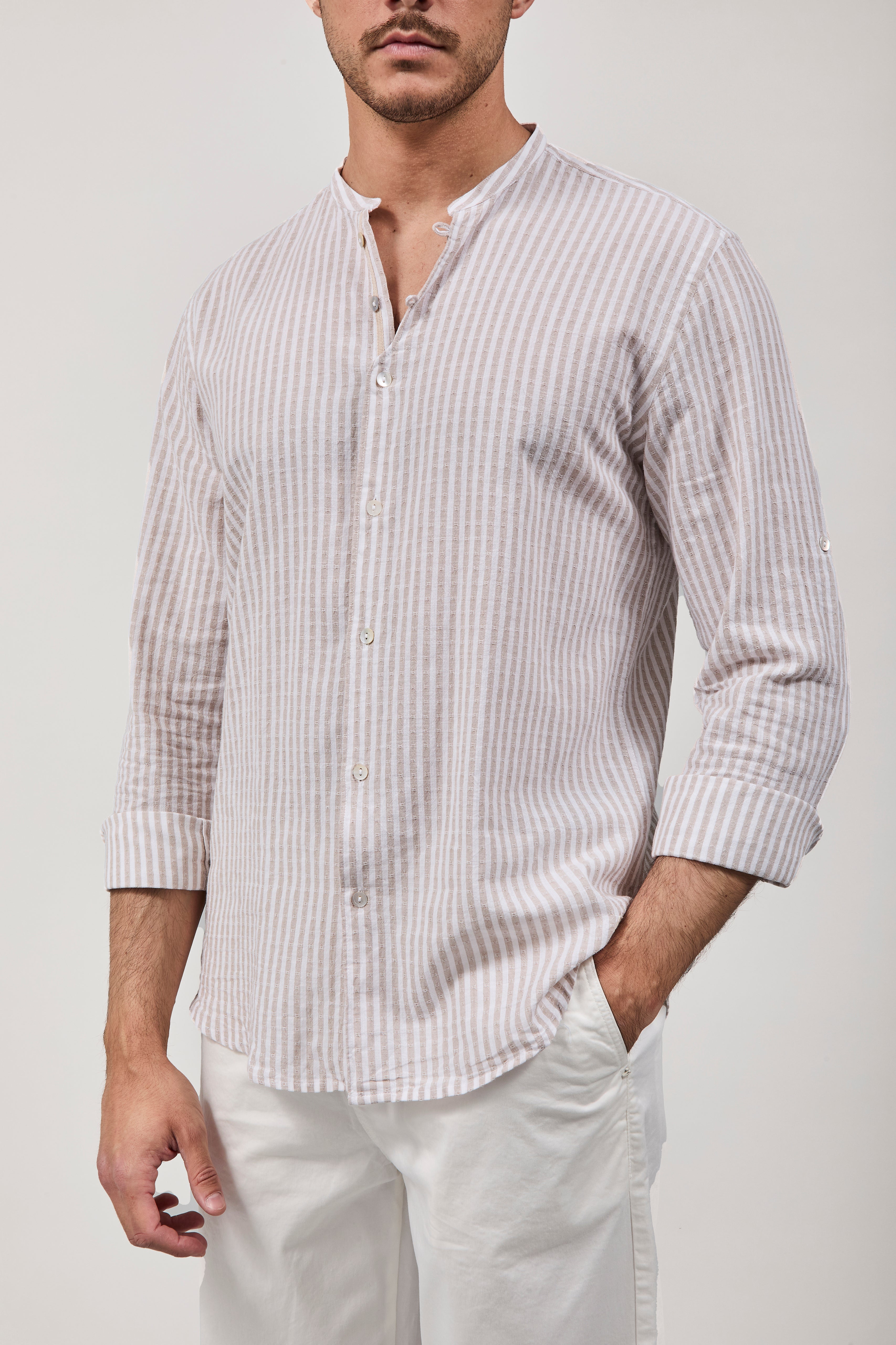 Camicia Over-D Coreana Riga Beige C13