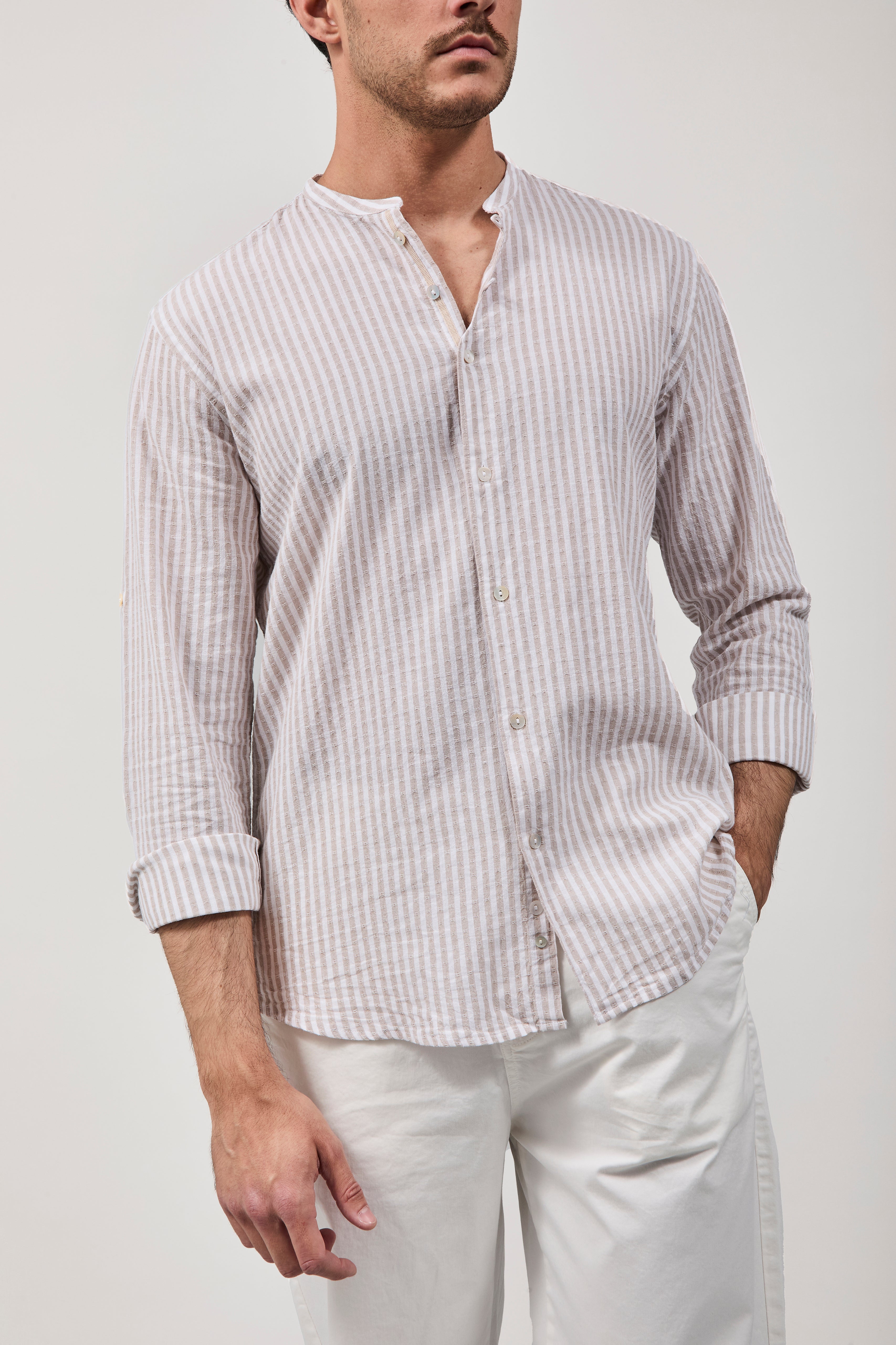 Camicia Over-D Coreana Riga Beige C13