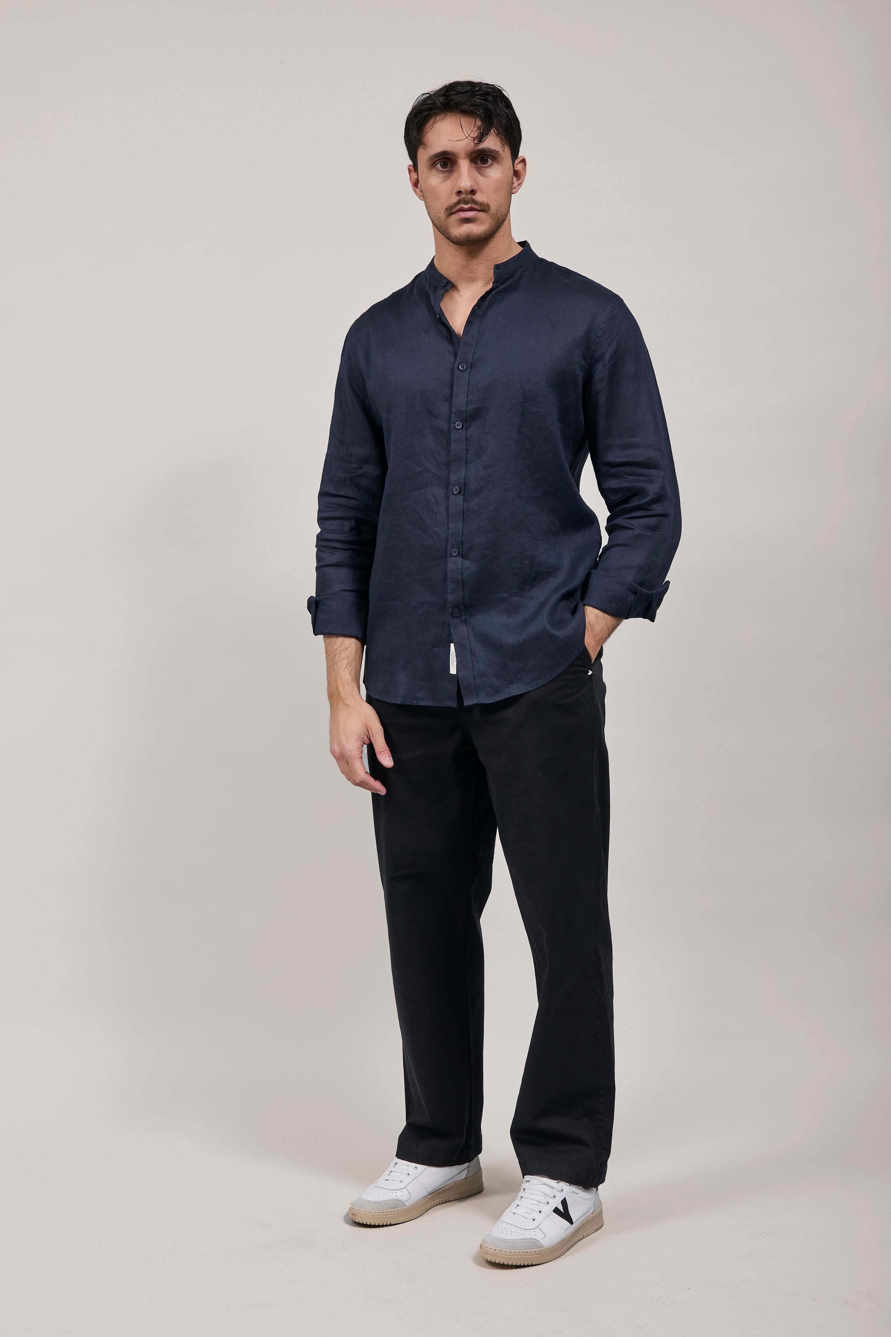 Camicia Gianni Lupo Lino Coreana 7620 Navy