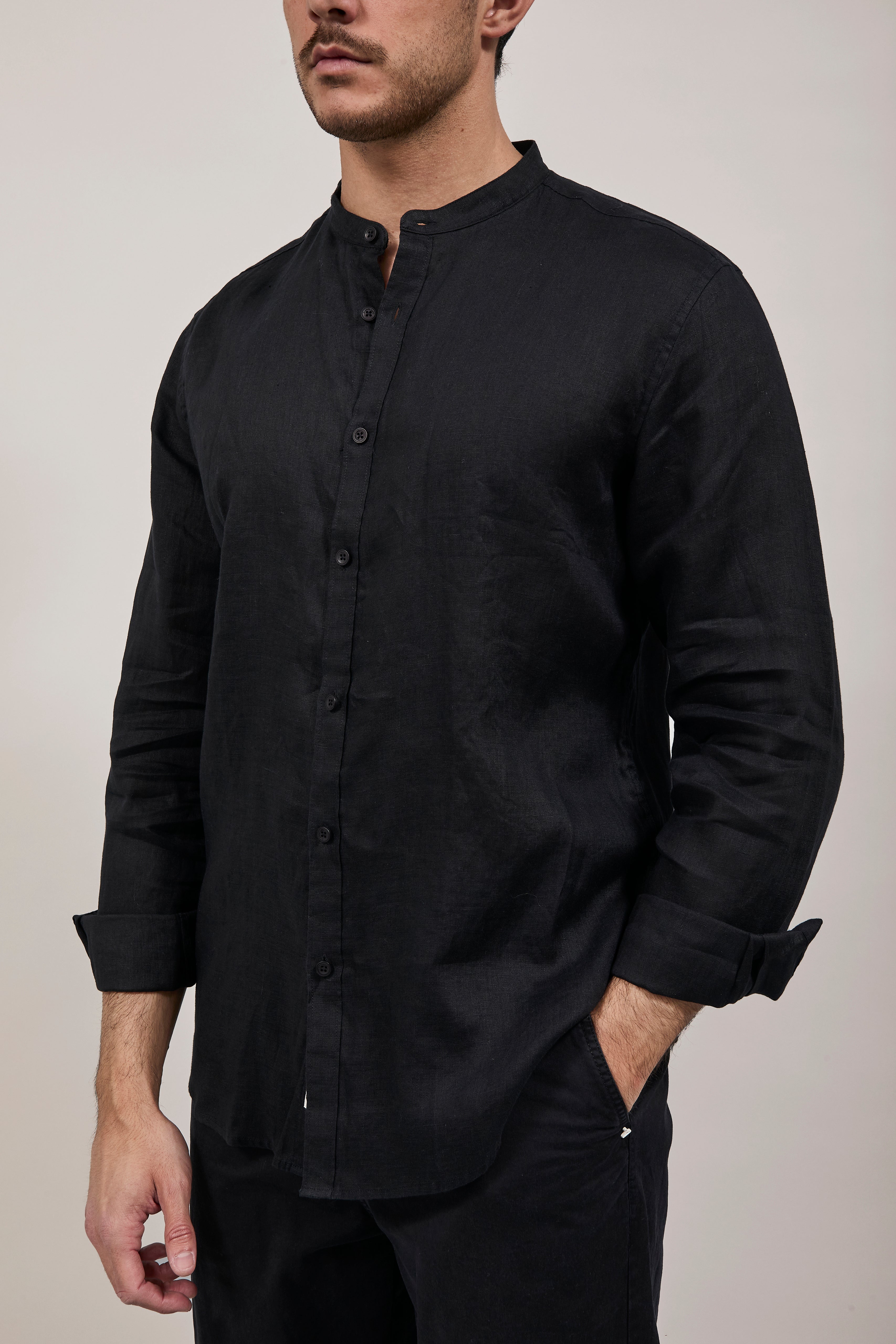 Camicia Gianni Lupo Lino Coreana 7620 Nera