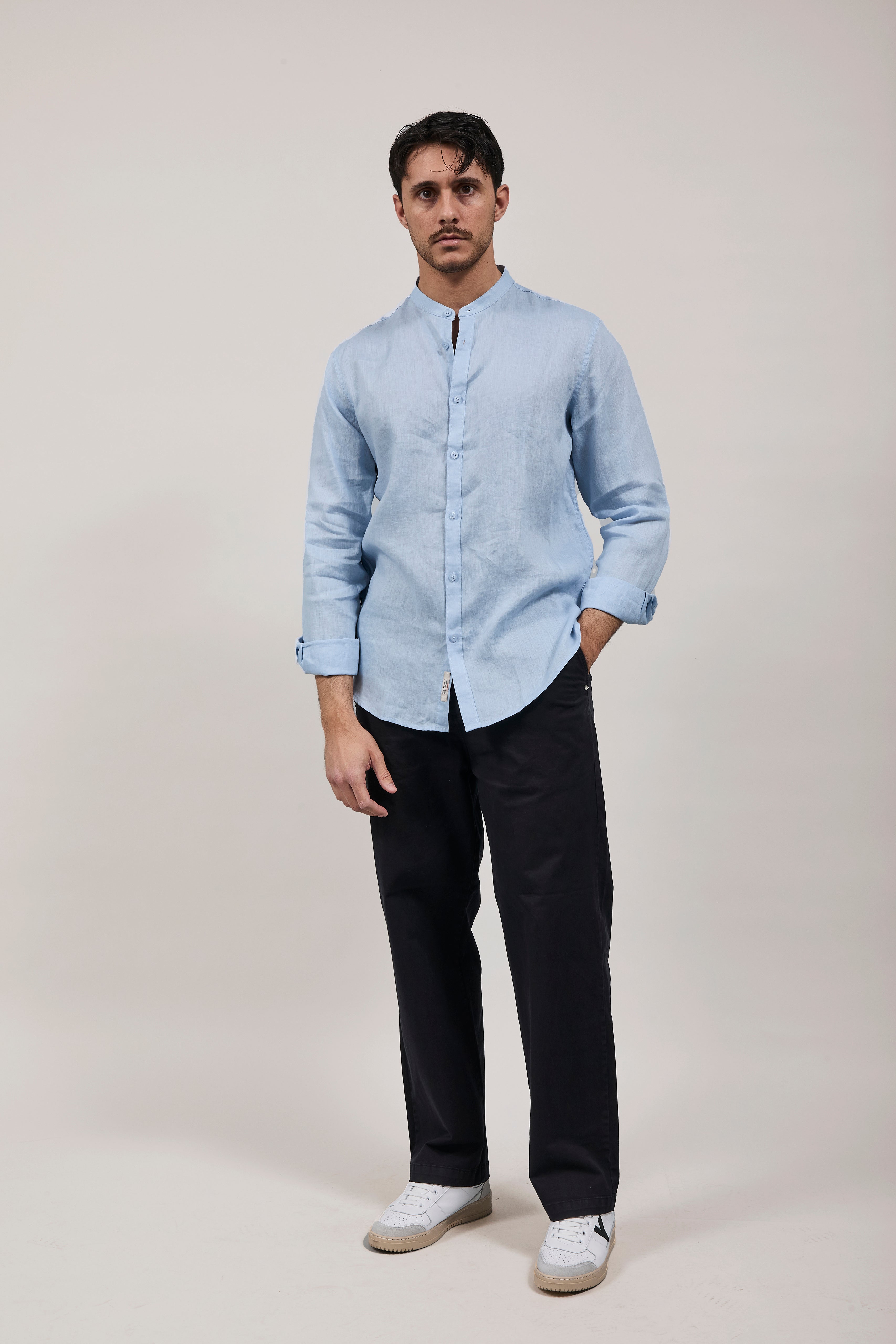 Camicia Gianni Lupo Lino Coreana 7620 Sky