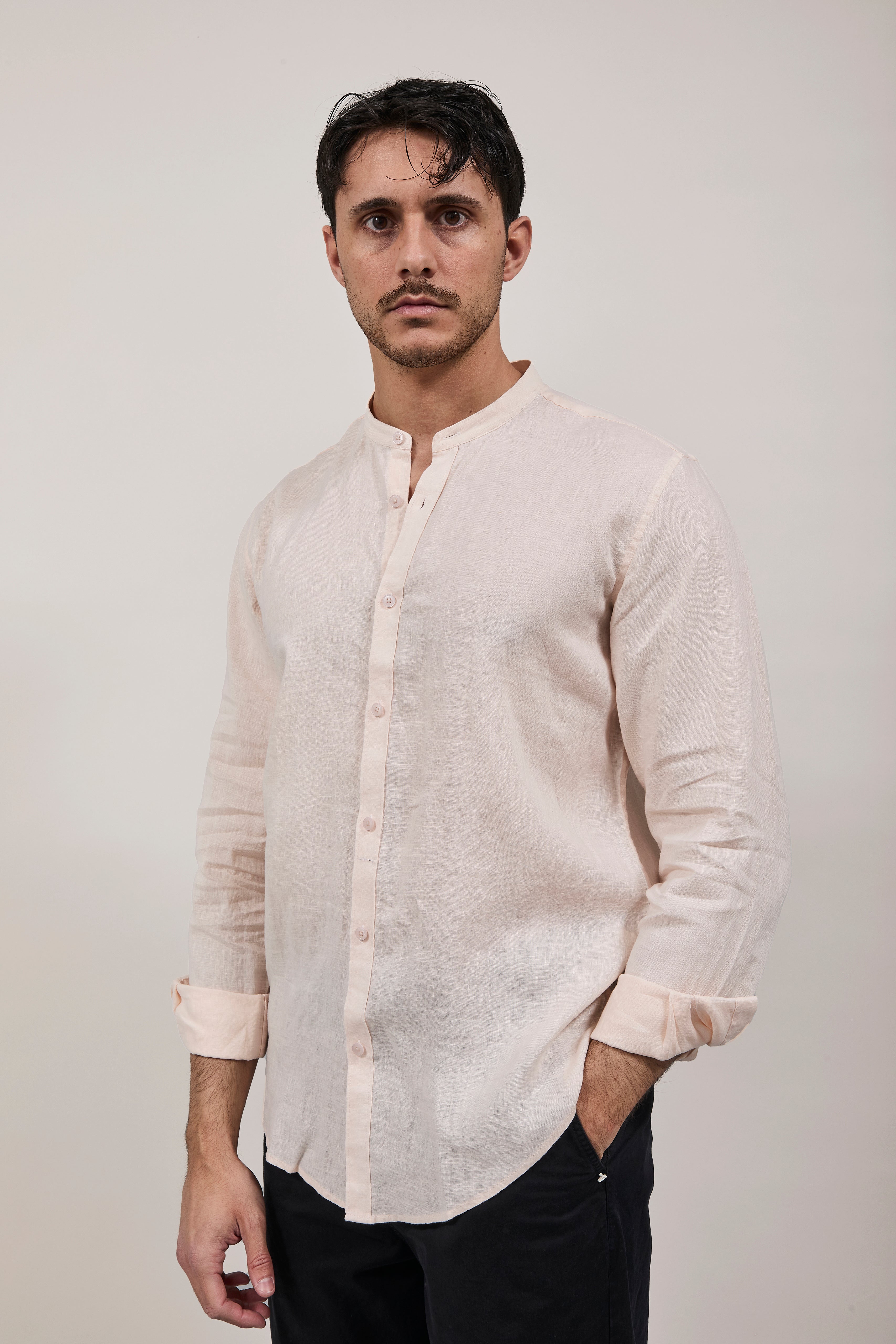 Camicia Gianni Lupo Lino Coreana 7620 Rosa