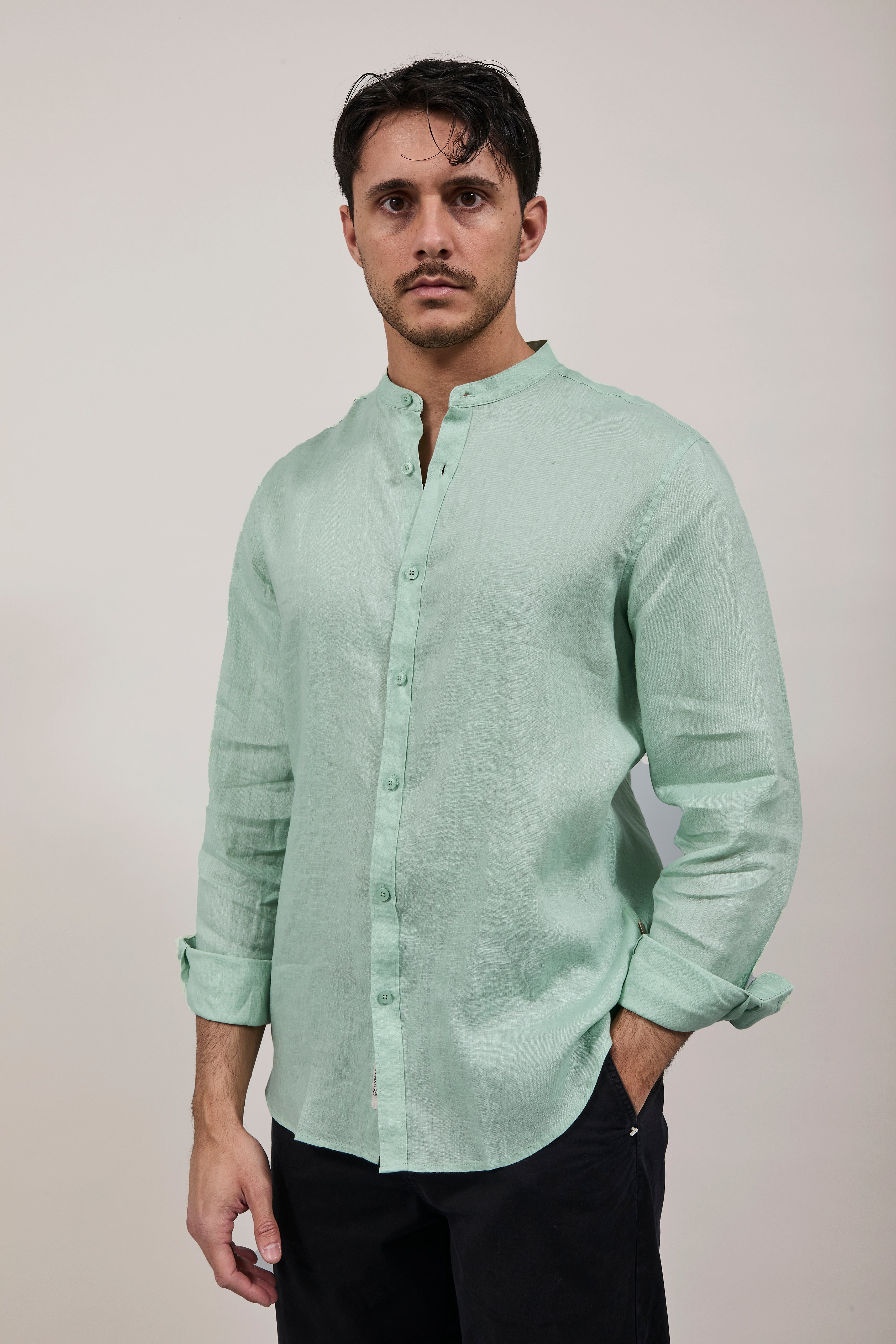 Camicia Gianni Lupo Lino Coreana 7620 Menta