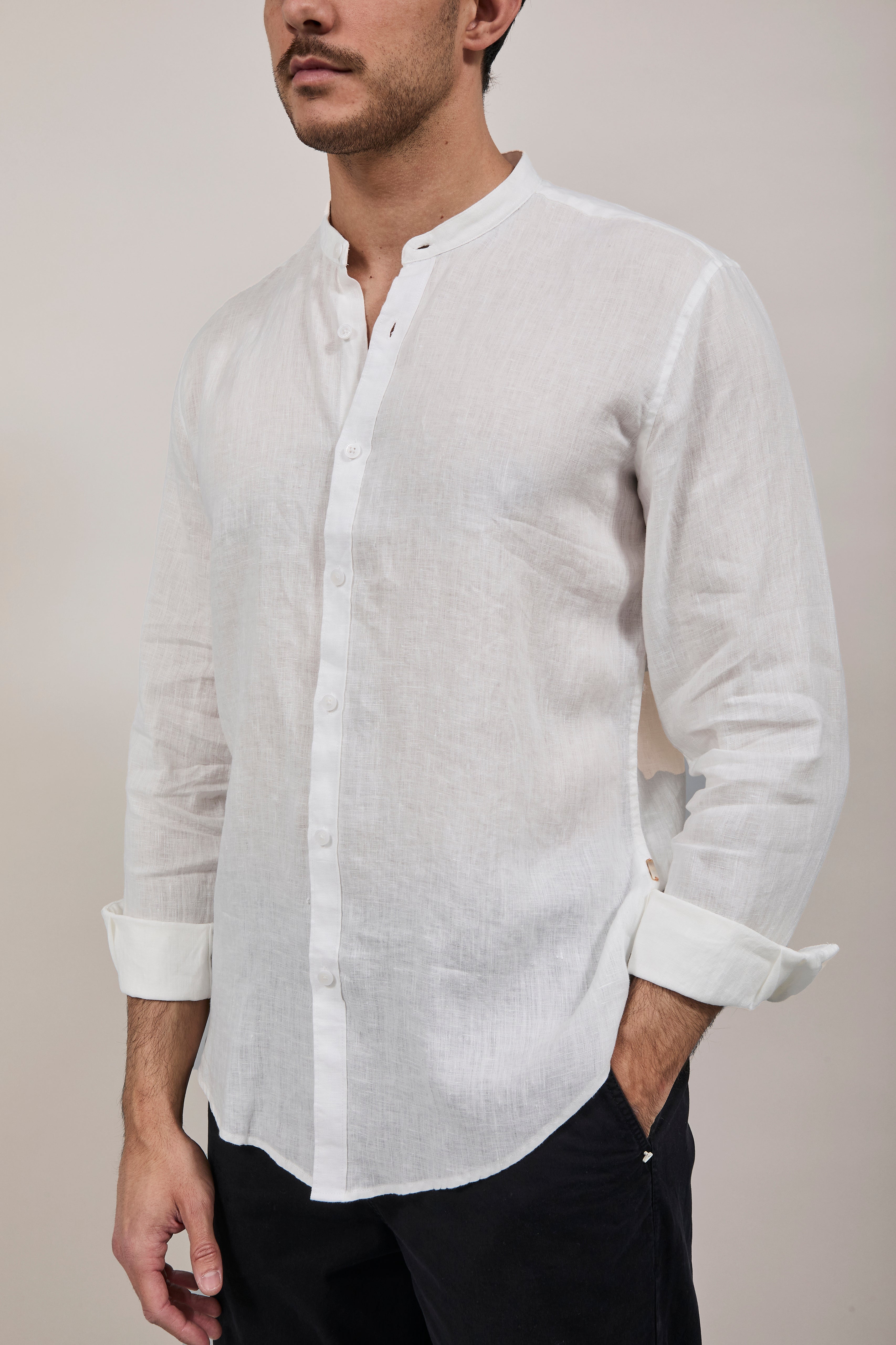 Camicia Gianni Lupo Lino Coreana 7620 Bianca