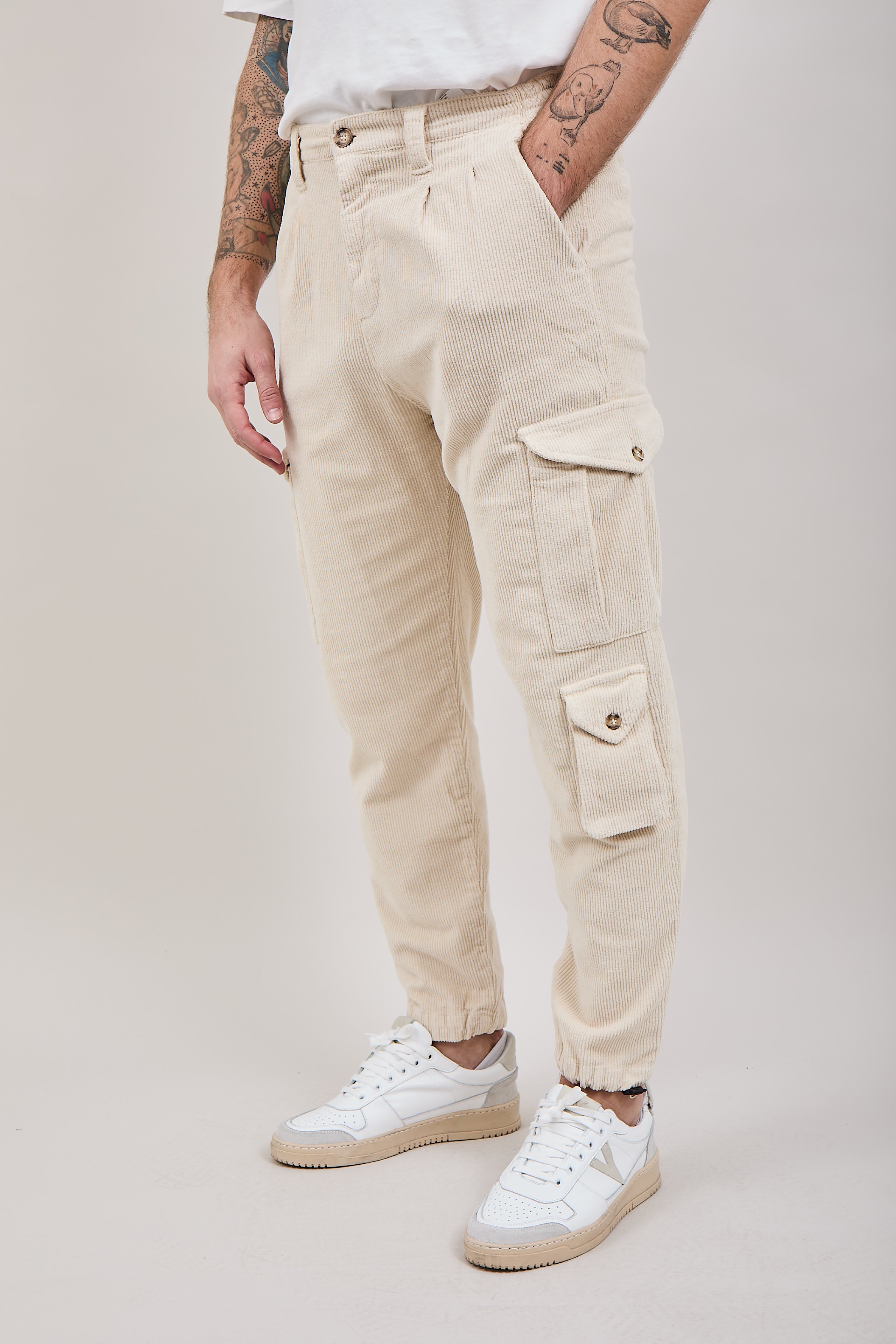 Pantalone Block Eleven Cargo Velluto Beige
