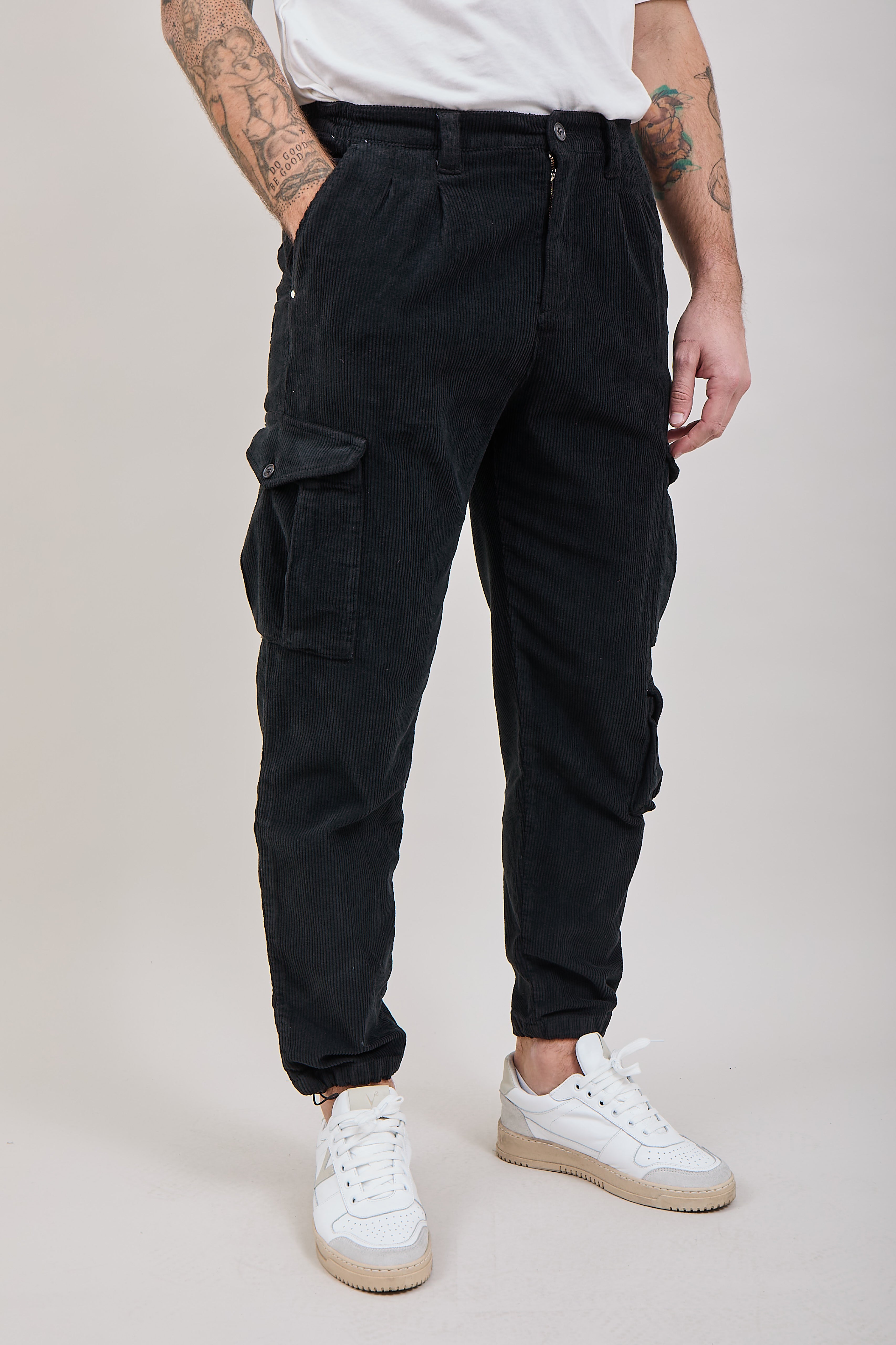 Pantalone Block Eleven Cargo Velluto Nero