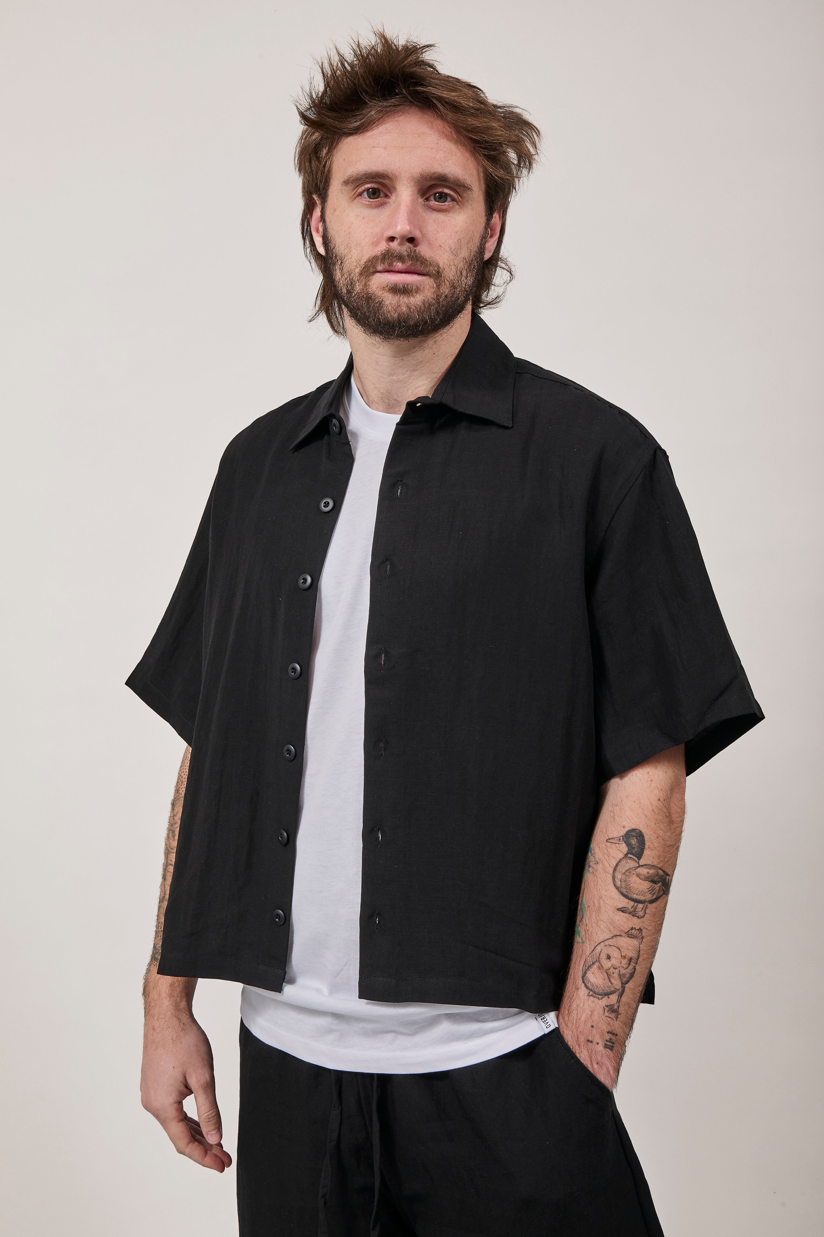 Camicia Crop Berna Tencel 102 Nero