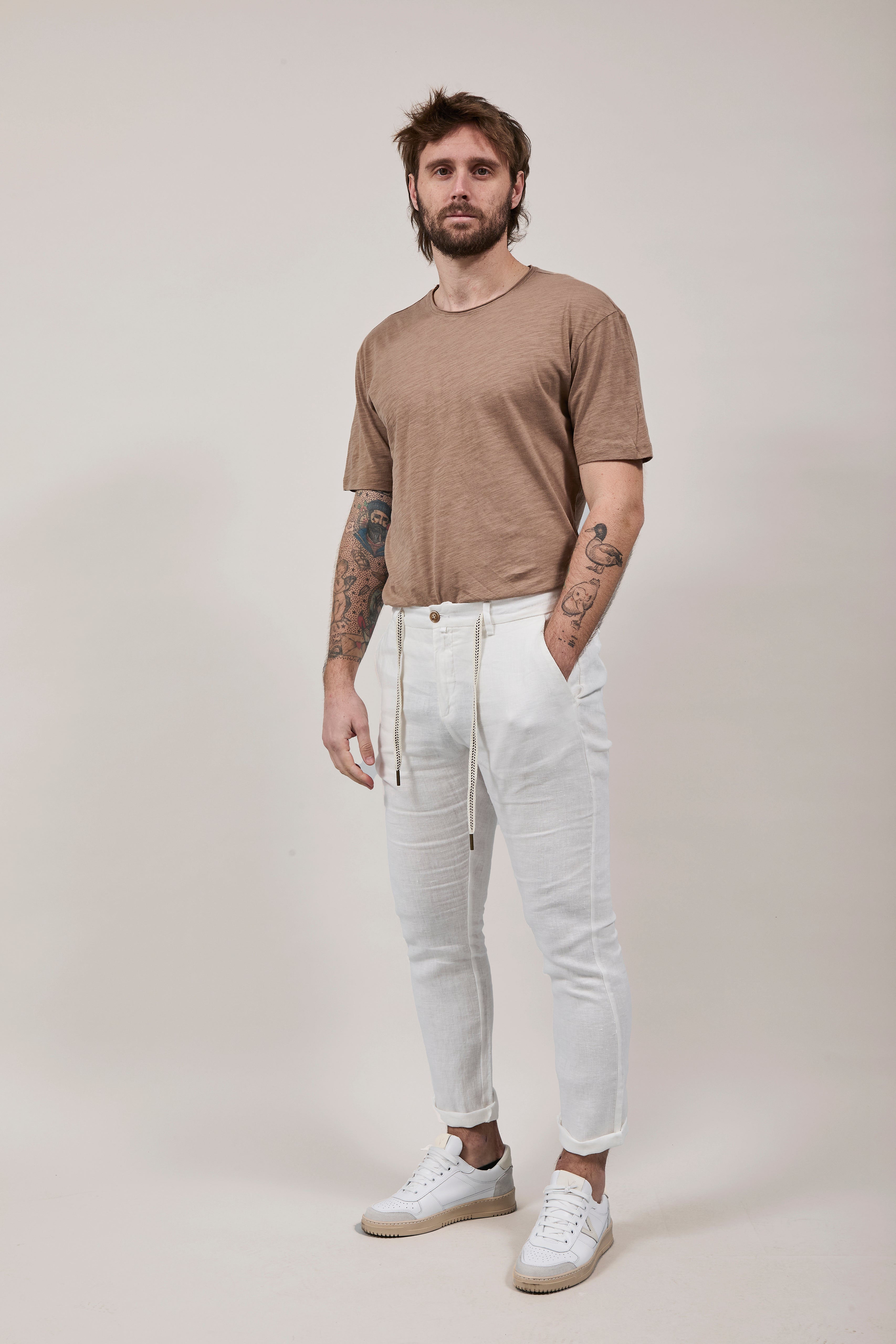 Pantalone Lino Gianni Lupo Michigan Bianco