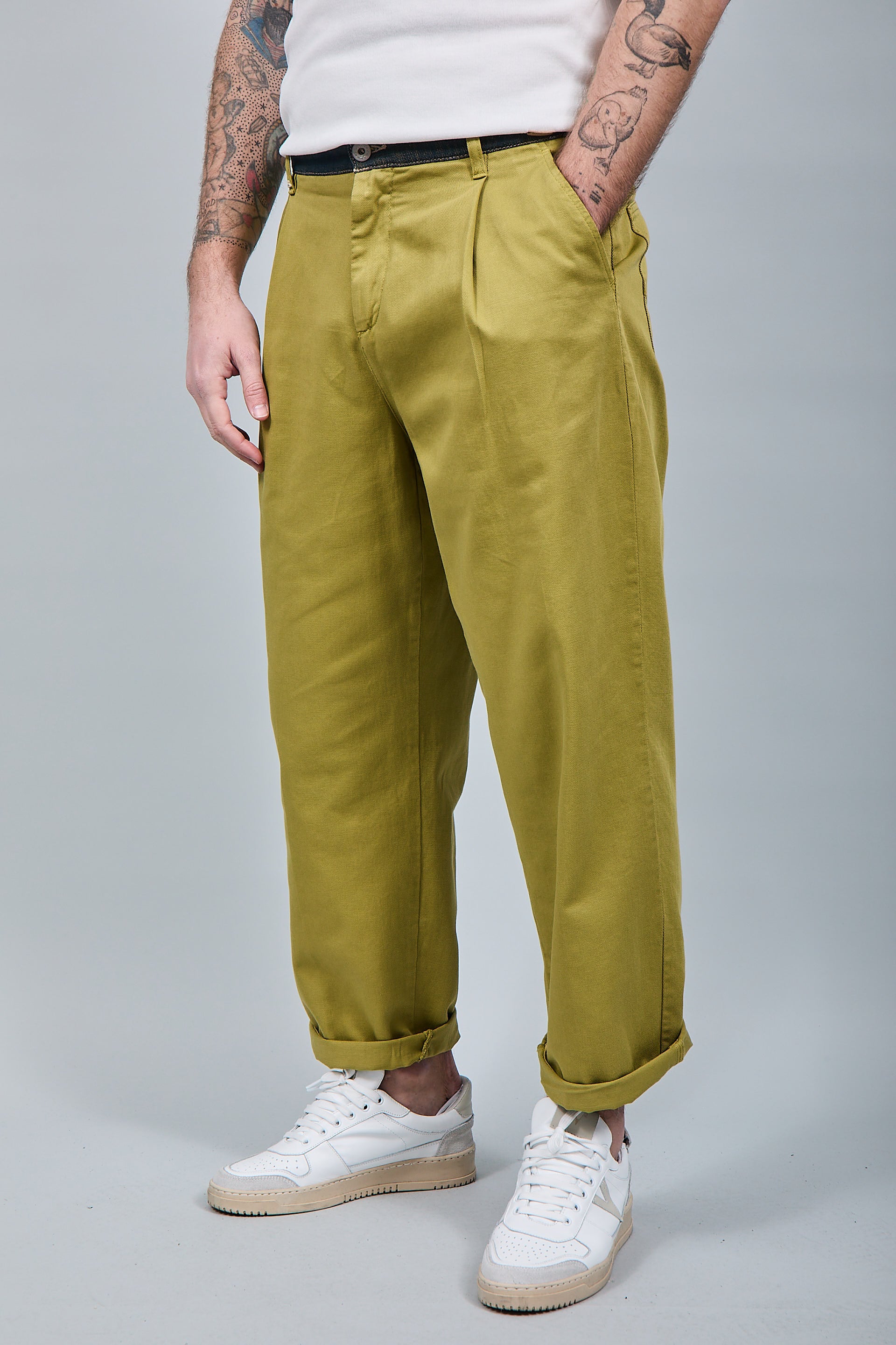Pantalone cinta denim Berna Verde Chiaro