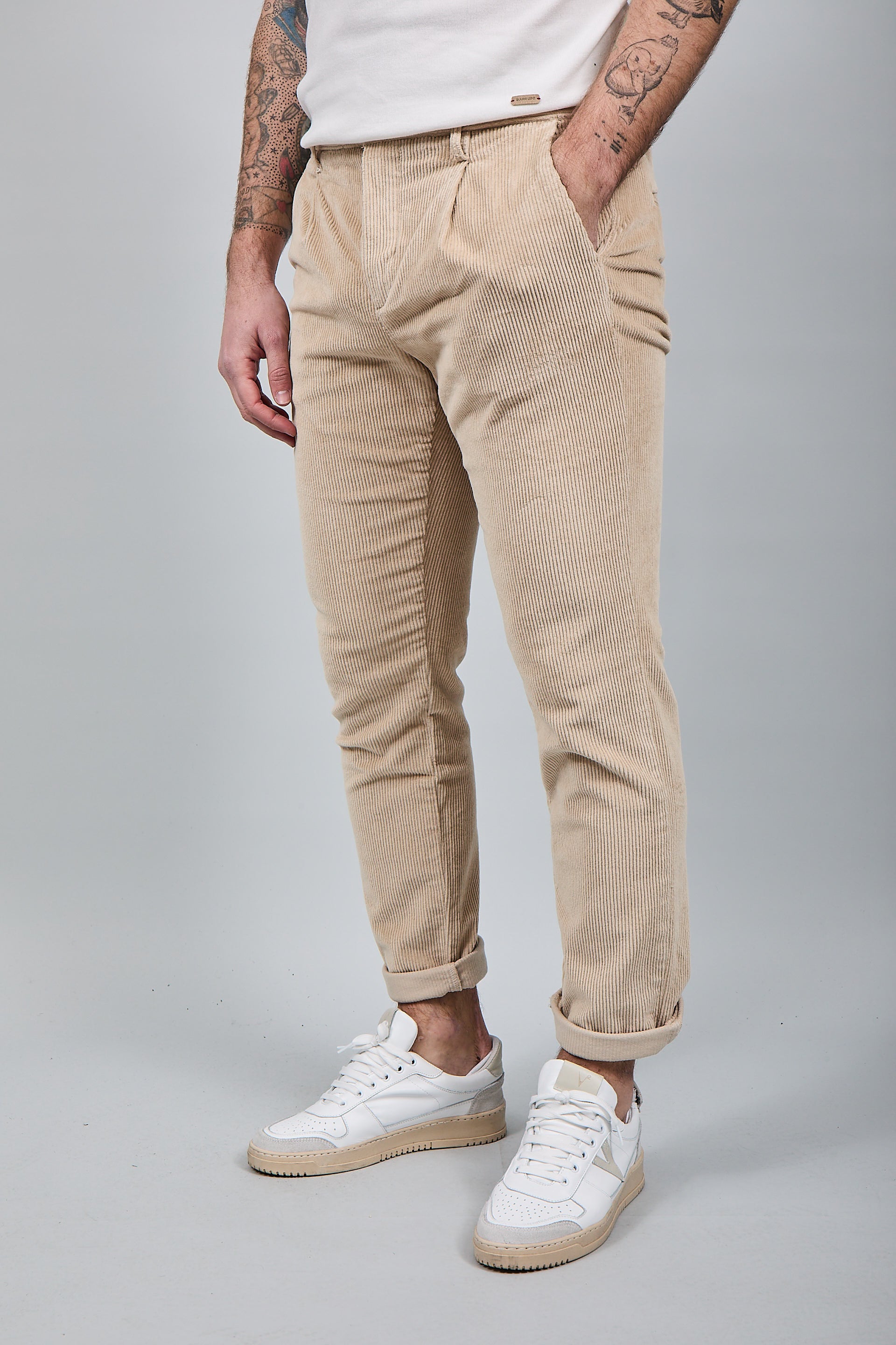 Pantalone Berna Velluto Pinces Sabbia 375