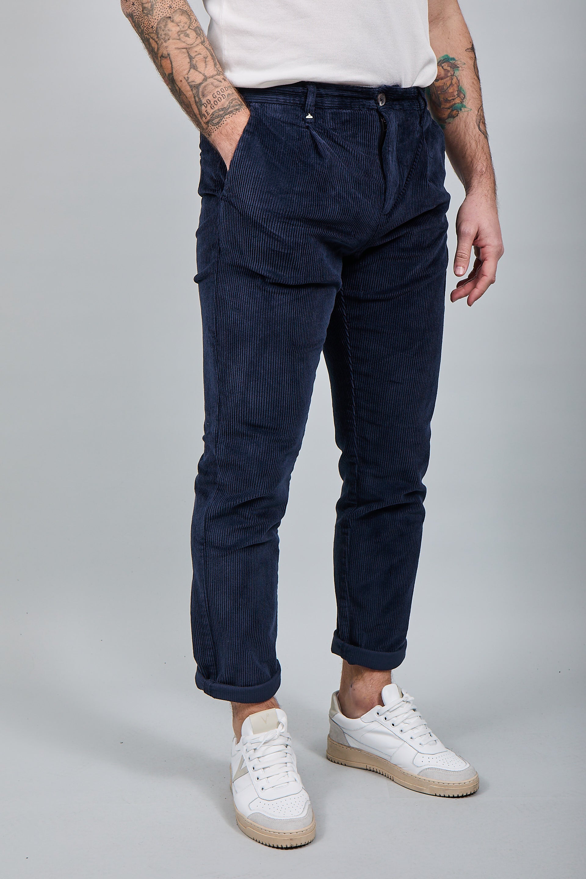 Pantalone Berna Velluto Pinces Navy 375