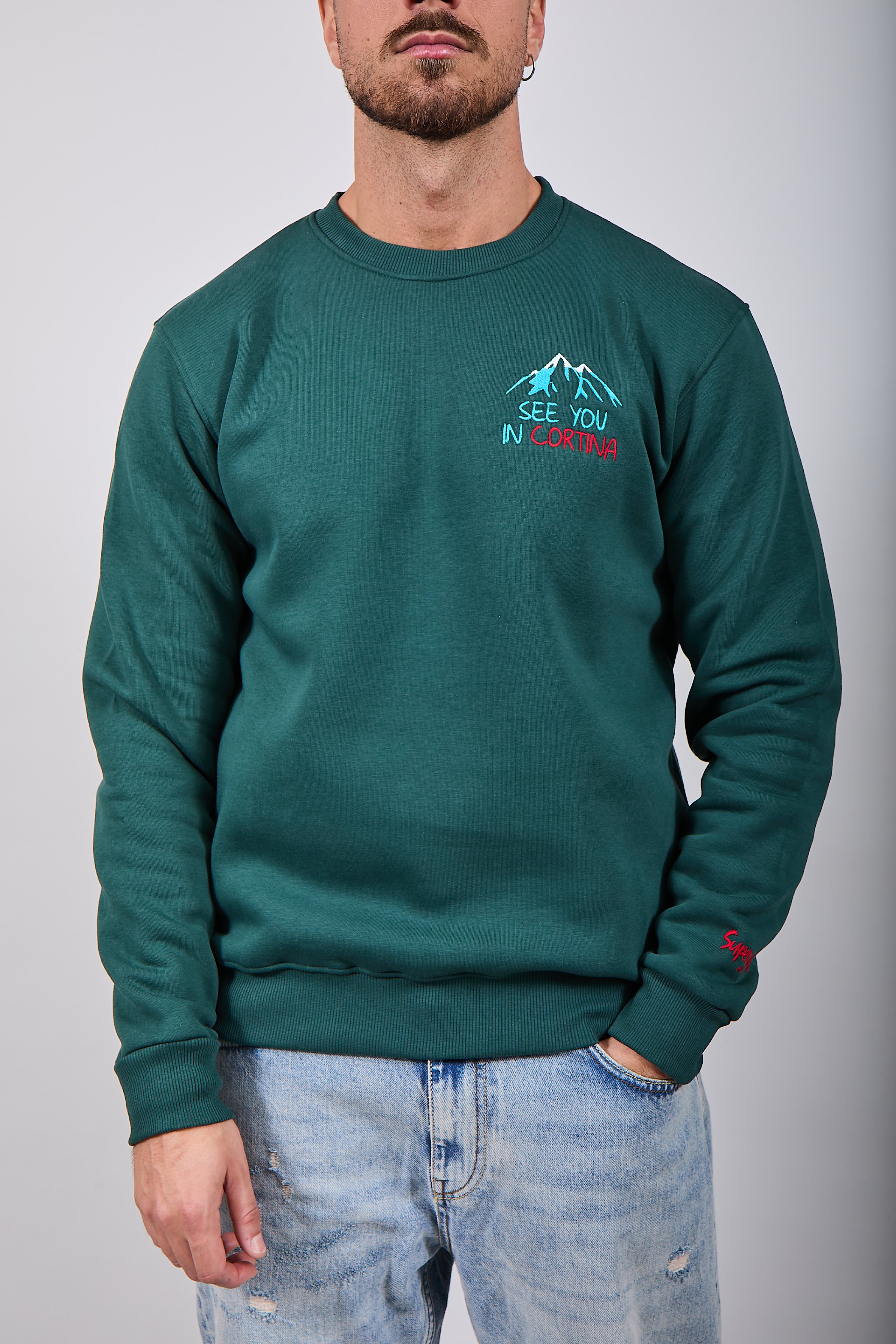 Felpa Superculture Girocollo Verde Bosco A1327 (12218718519636)