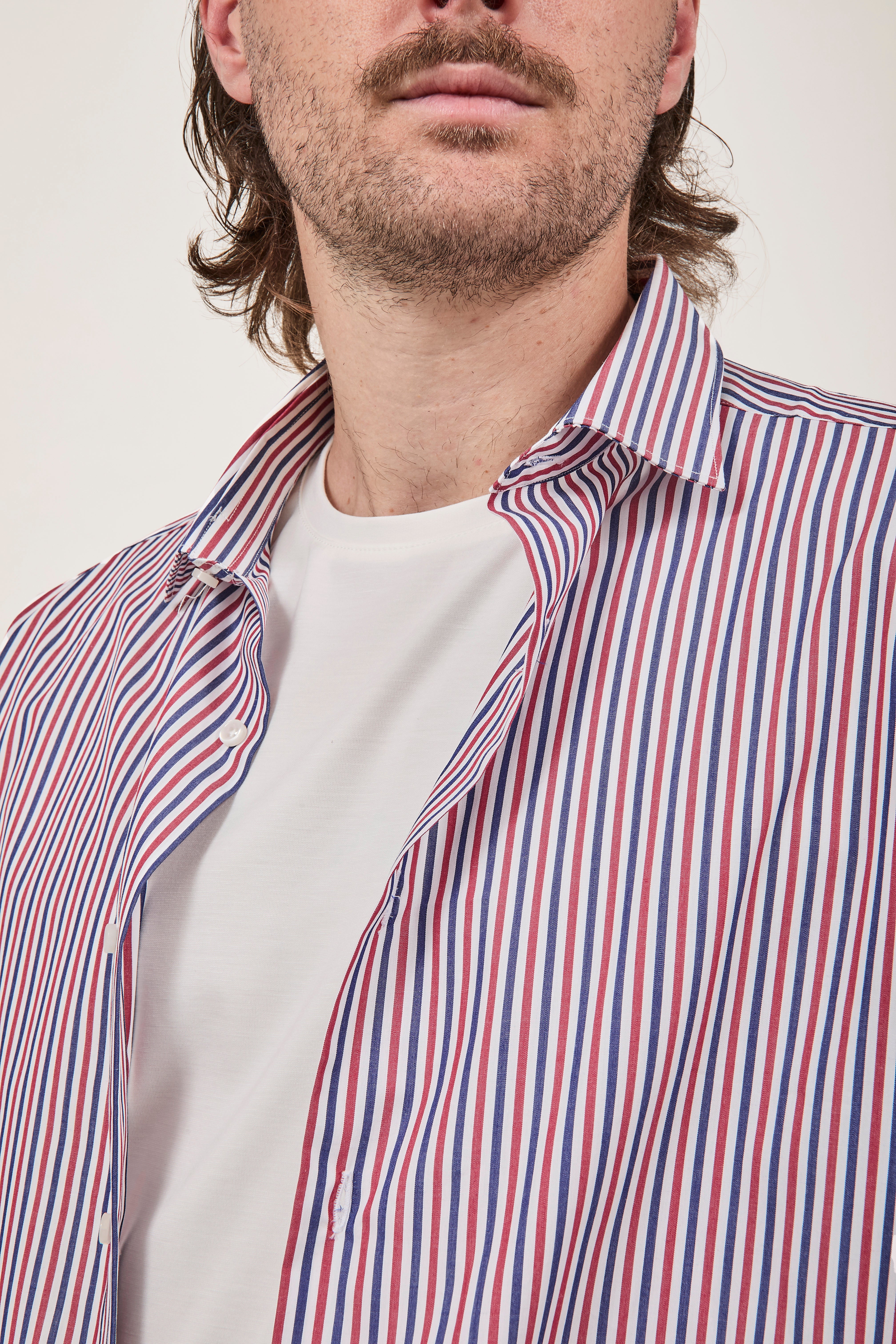 Camicia Berna Riga Sottile Coccio-Blu