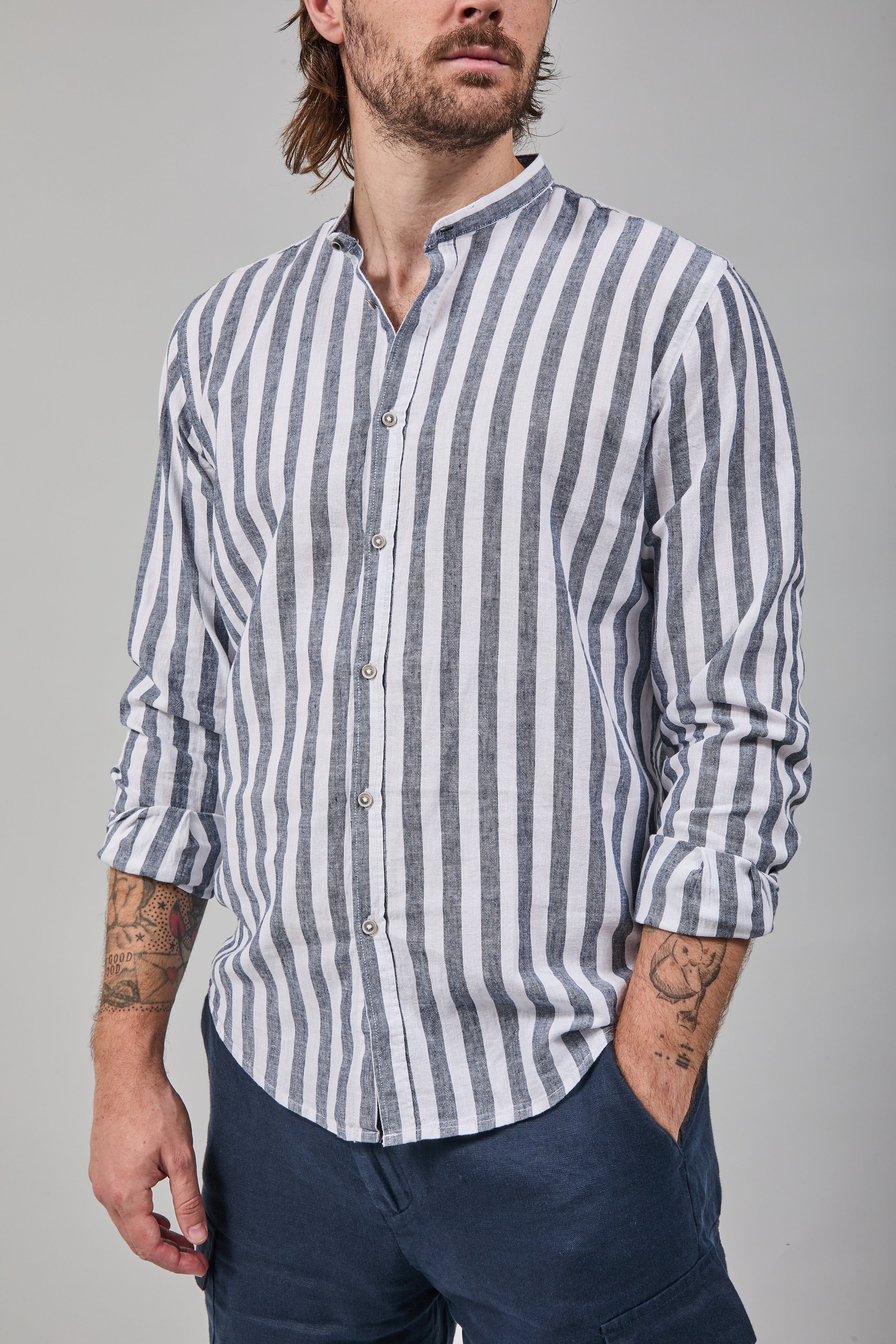 Camicia Block Eleven Lincot riga larga Navy