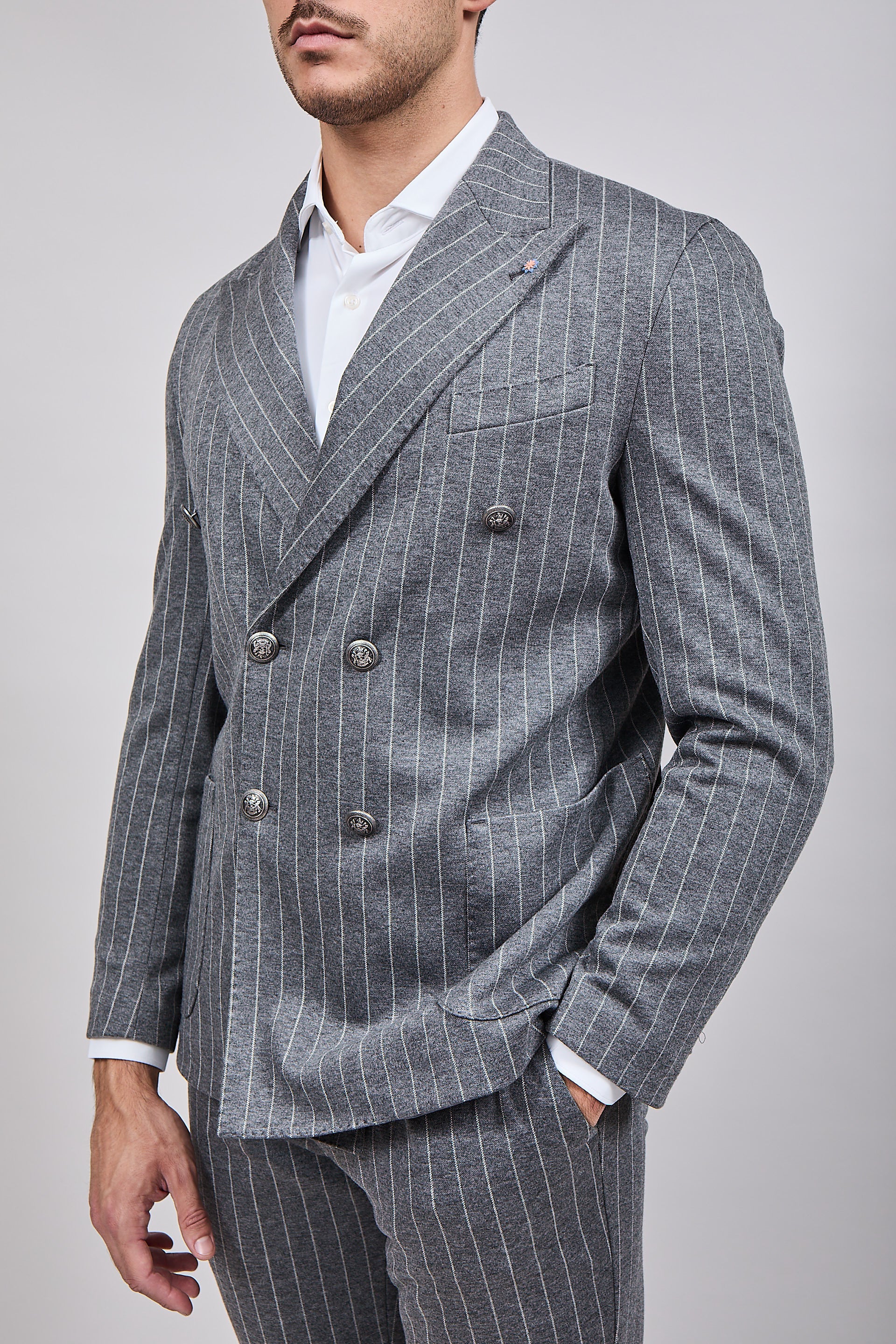 Completo Bharnaba Doppiopetto Gessato Aomori Grigio Scuro