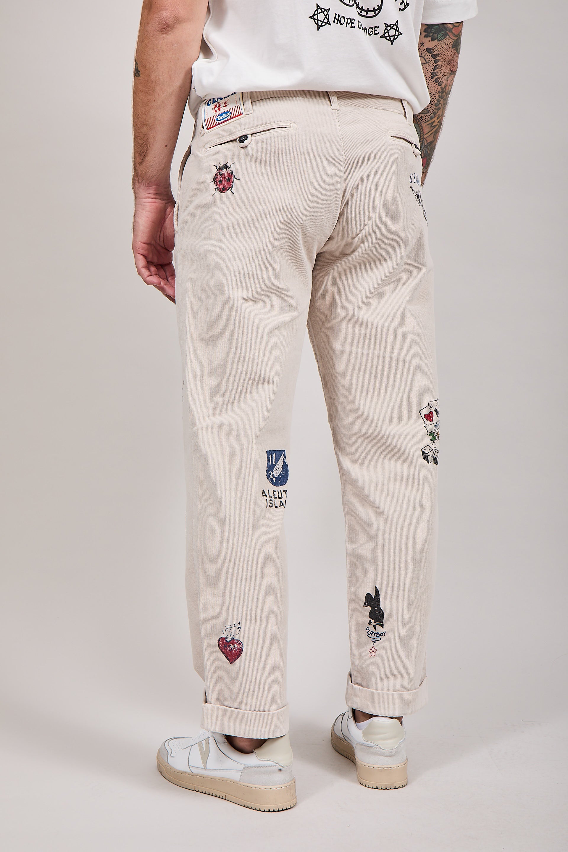 Pantalone Clark Velluto Stampe Panna Atelier