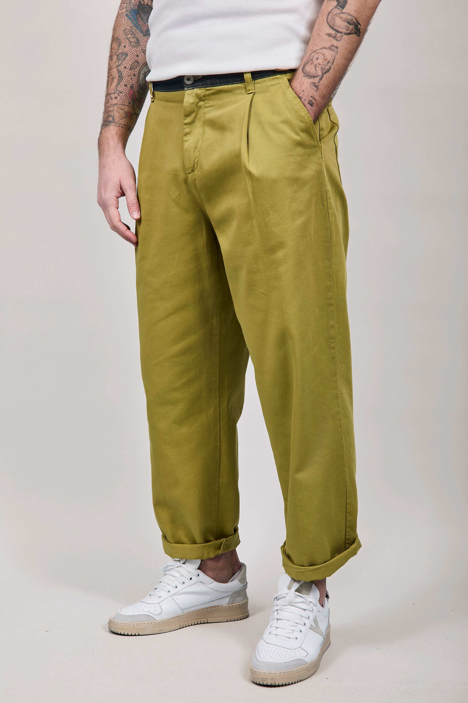 Pantalone cinta denim Berna Verde Chiaro