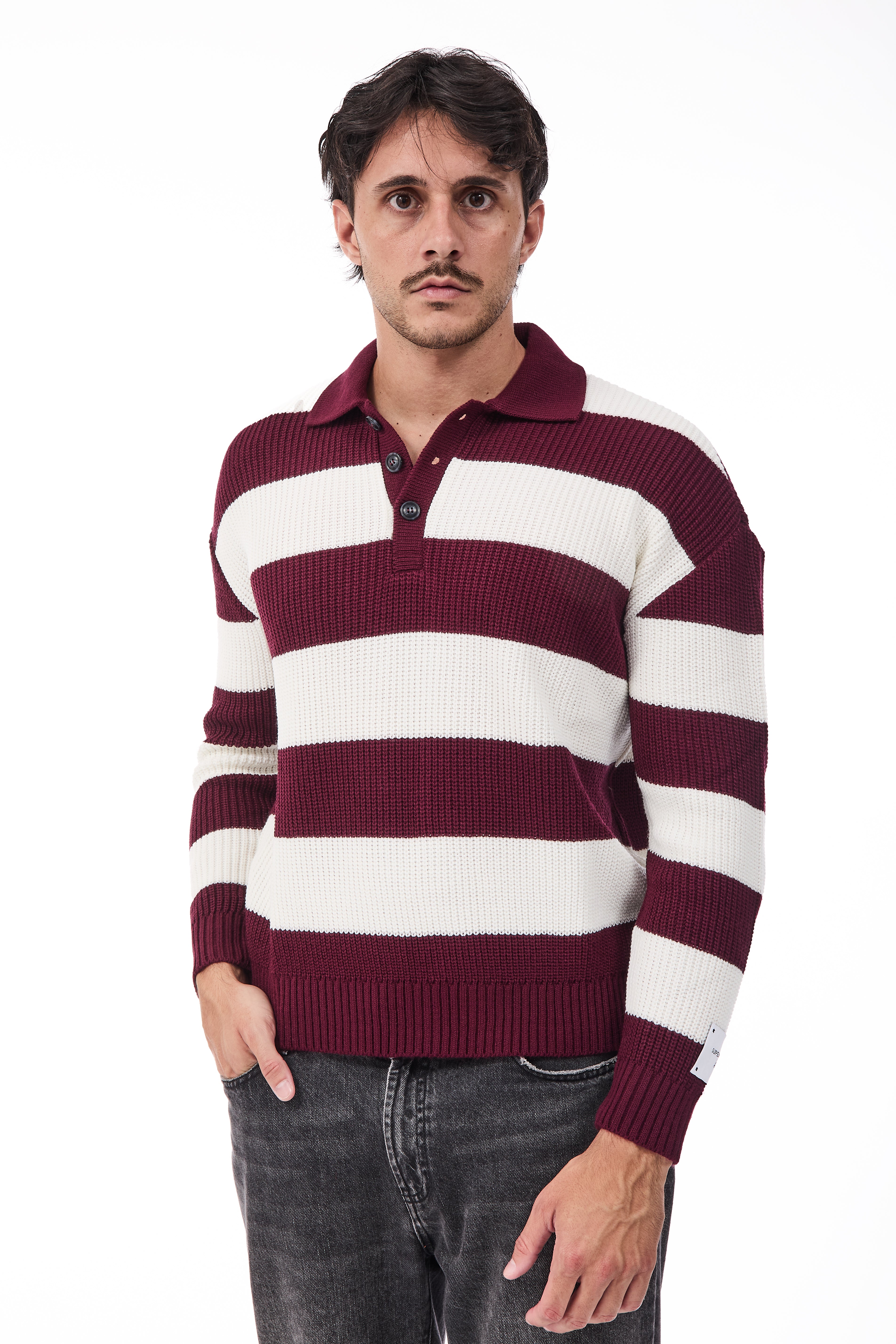 Maglione Superculture Polo AK7049 Bianco-Bordeaux