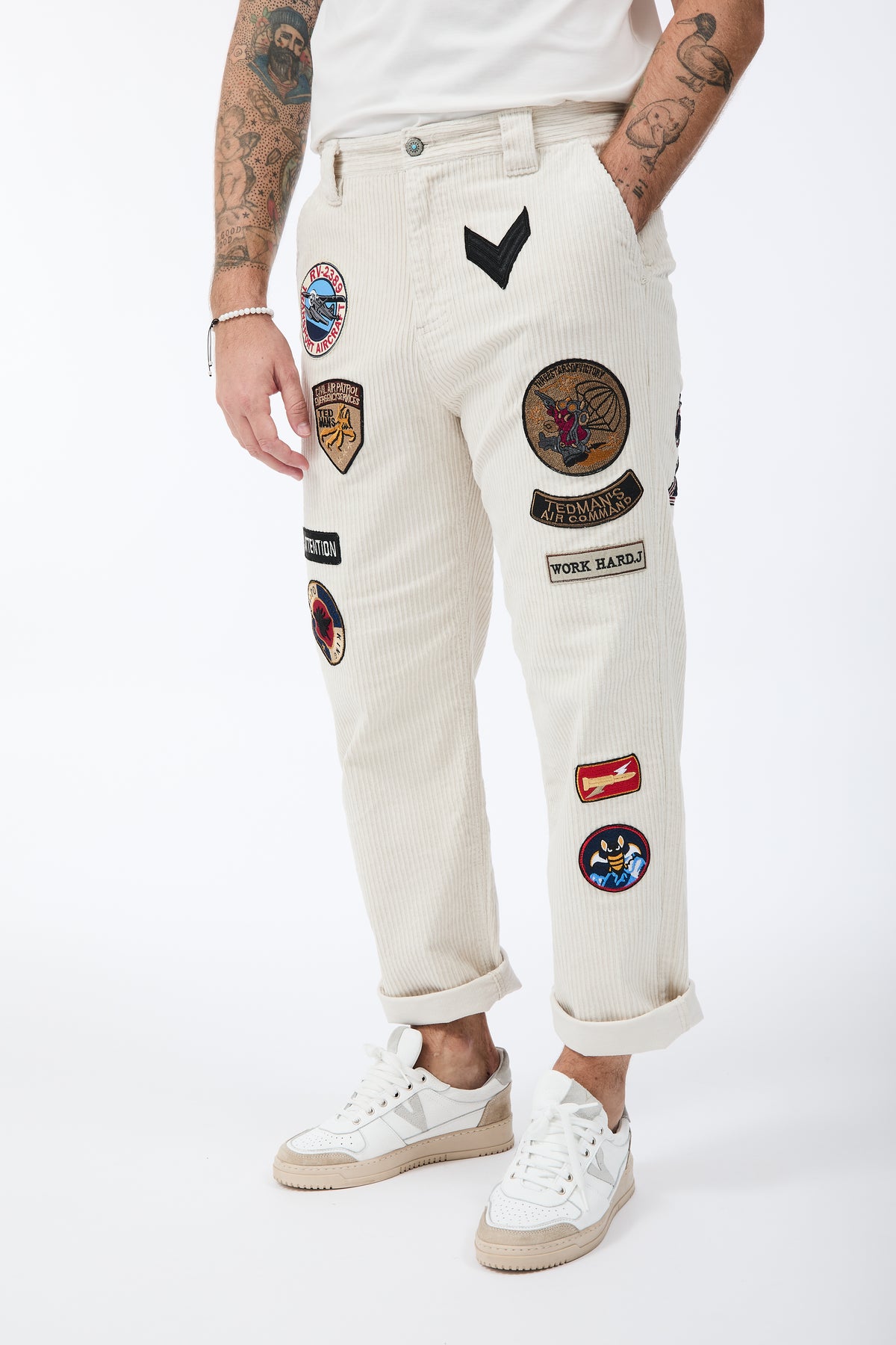 Pantalone Berna Velluto Patch Panna 352
