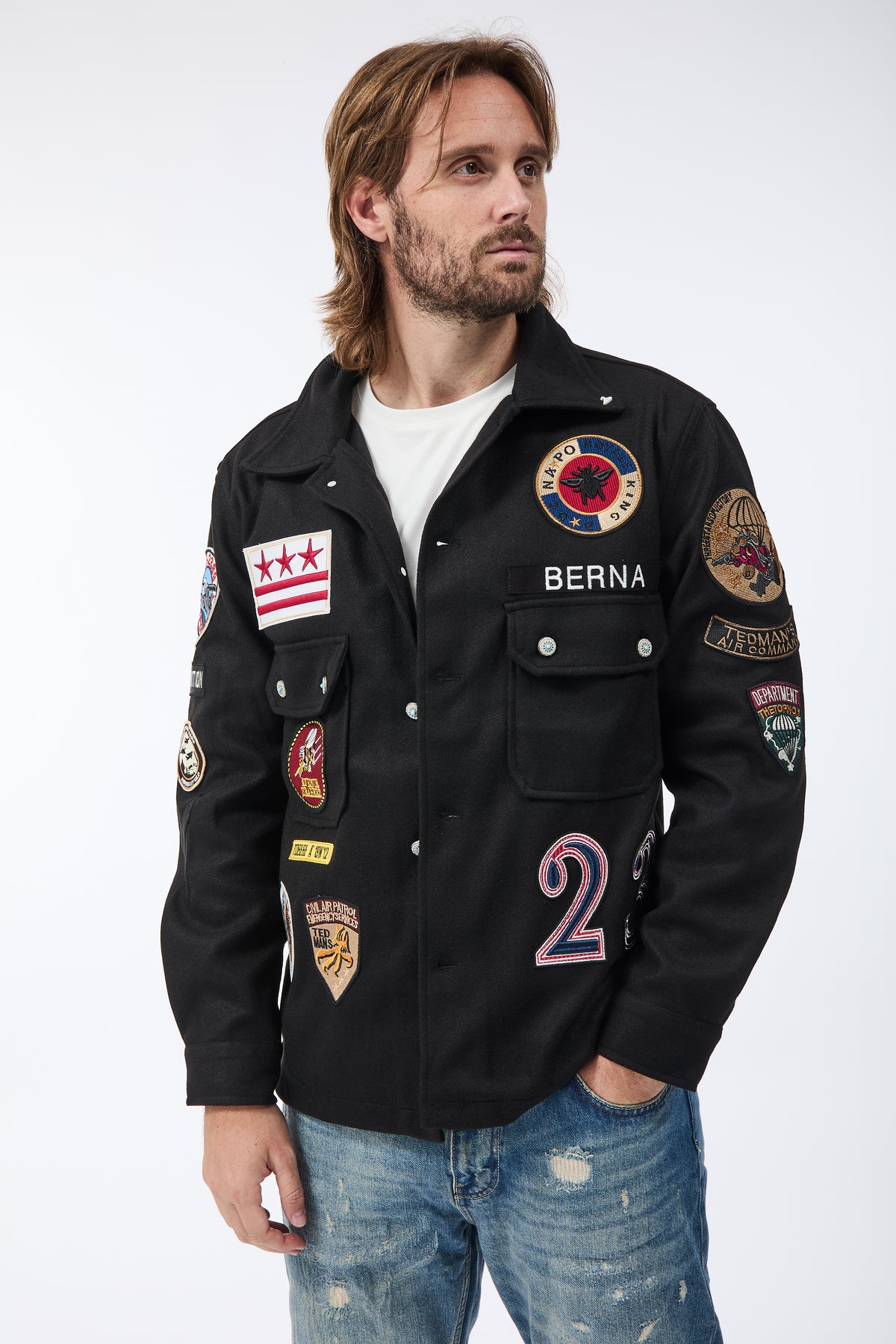 Overshirt Berna Boyscout patch Nera
