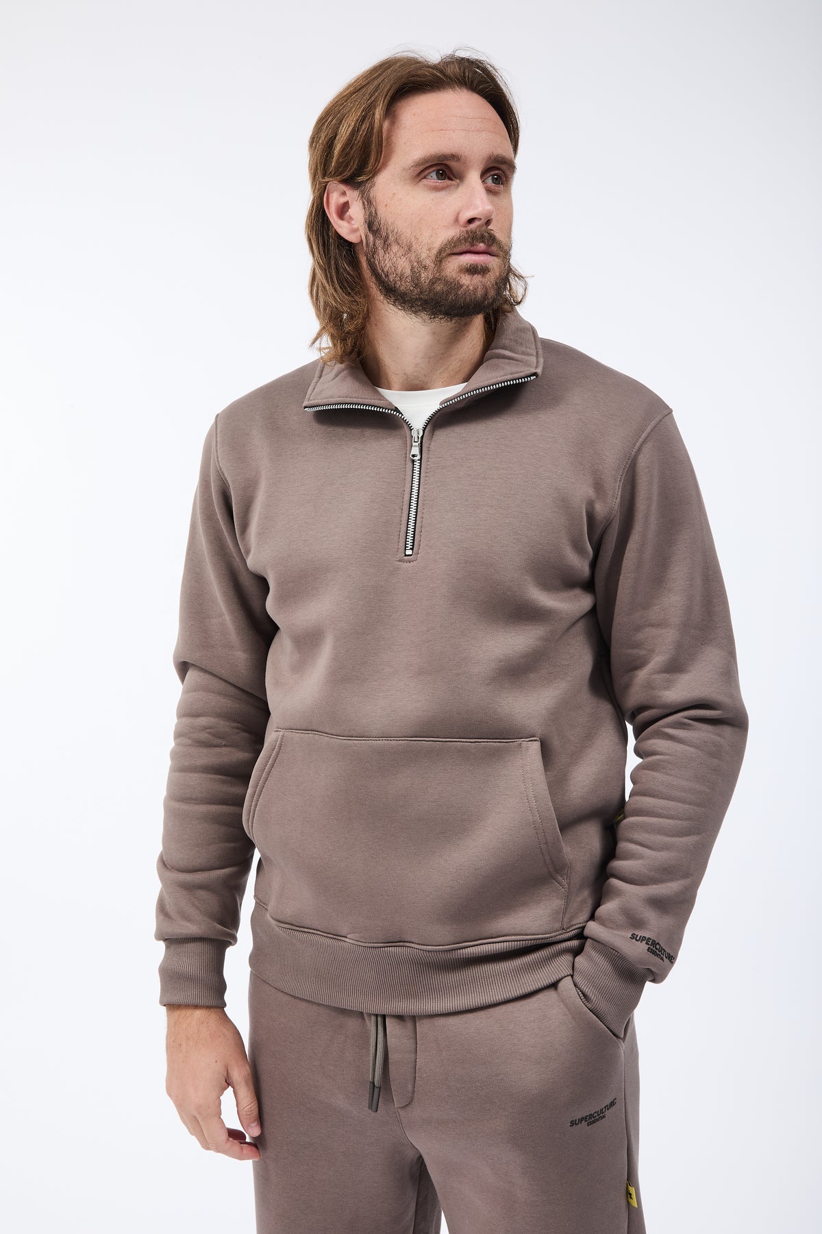 Felpa Superculture Mezza Zip Folk Tortora