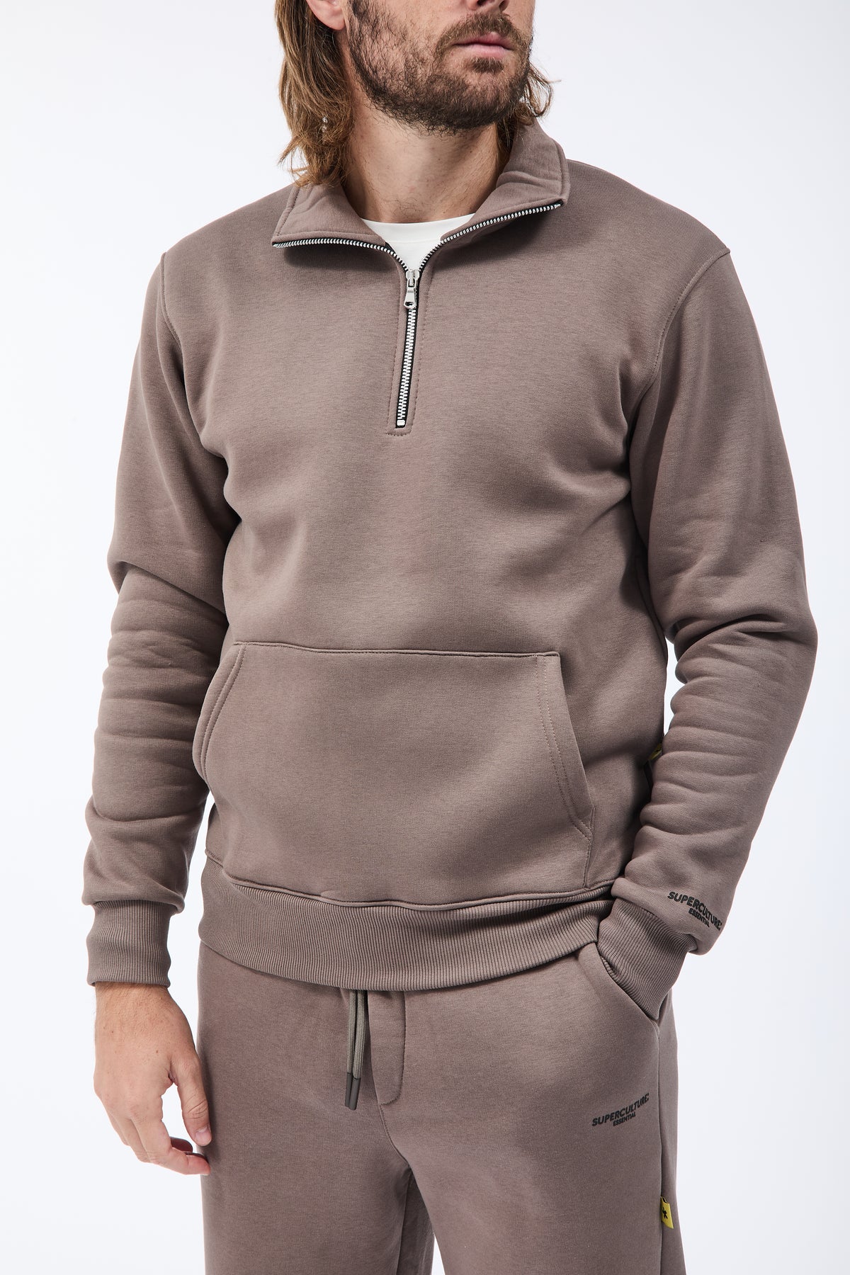 Felpa Superculture Mezza Zip Folk Tortora