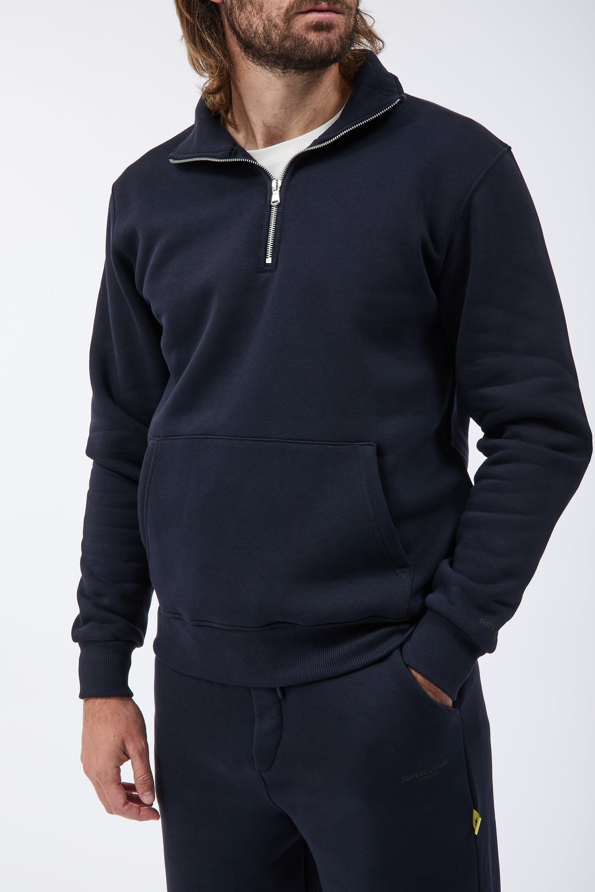 Felpa Superculture  Mezza Zip Folk Blu