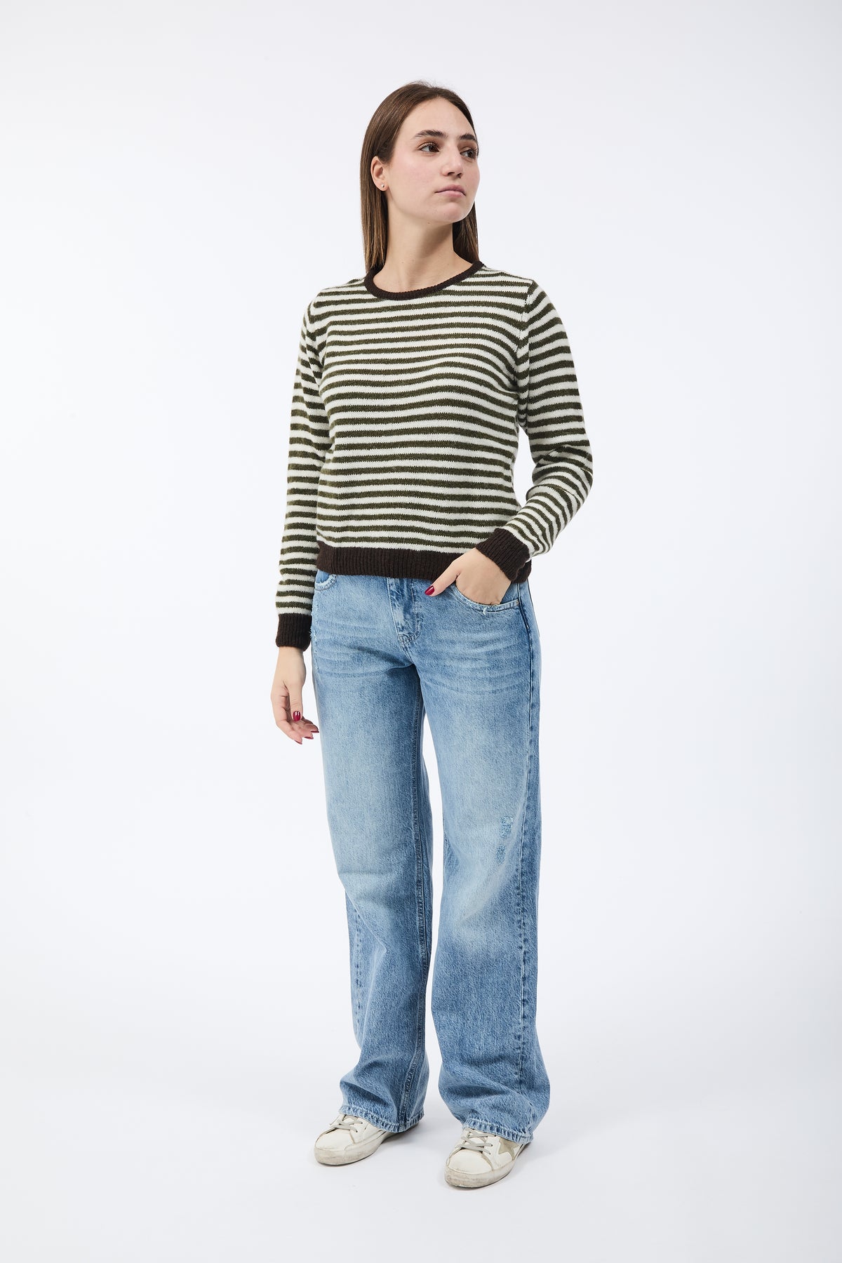 Maglione Lokita Righine Militare-Panna